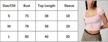 BlauWave Kurzarmshirt Damen Crop Tops Sommer Tailliertes Top Einfarbig (1-tlg., Kurzarm Quadratischer Ausschnitt Strick Kordelzug Cropped T-Shirt) Geeignet für tägliche Reisen