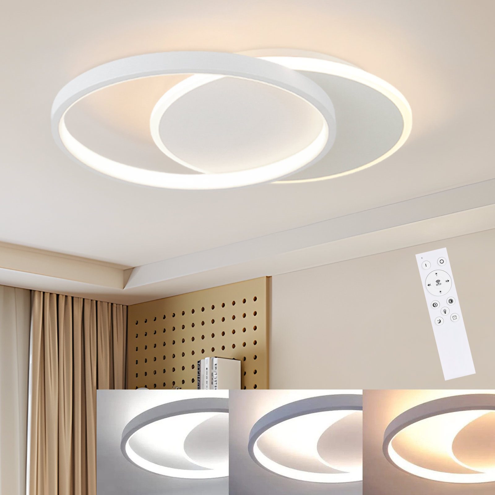 Nettlife LED Deckenleuchte LED Deckenleuchte schwarz mit 2 Ring Dimmbar, Di günstig online kaufen