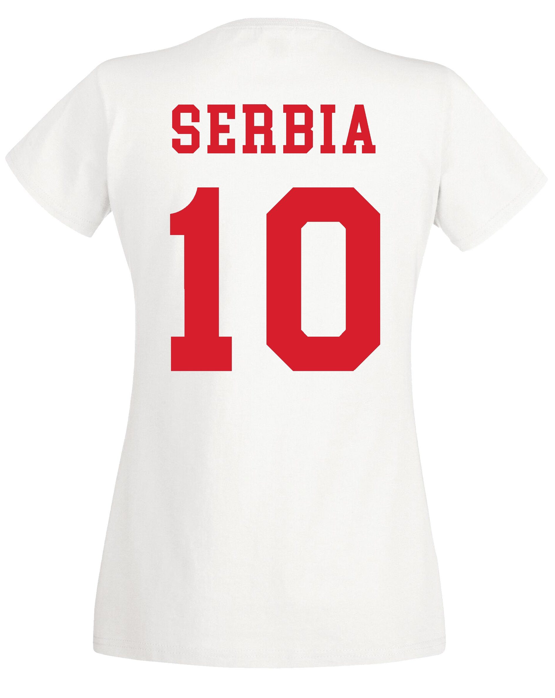 Motiv T-Shirt Look Designz im Weiß Damen Youth Fußball Trikot Serbien trendigem mit T-Shirt