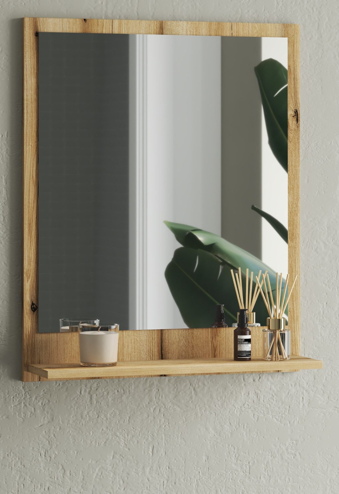 Furn.Design Wandspiegel Torsby (Badspiegel in Evoke Eiche Dekor, 65 x 75 cm), mit Ablage