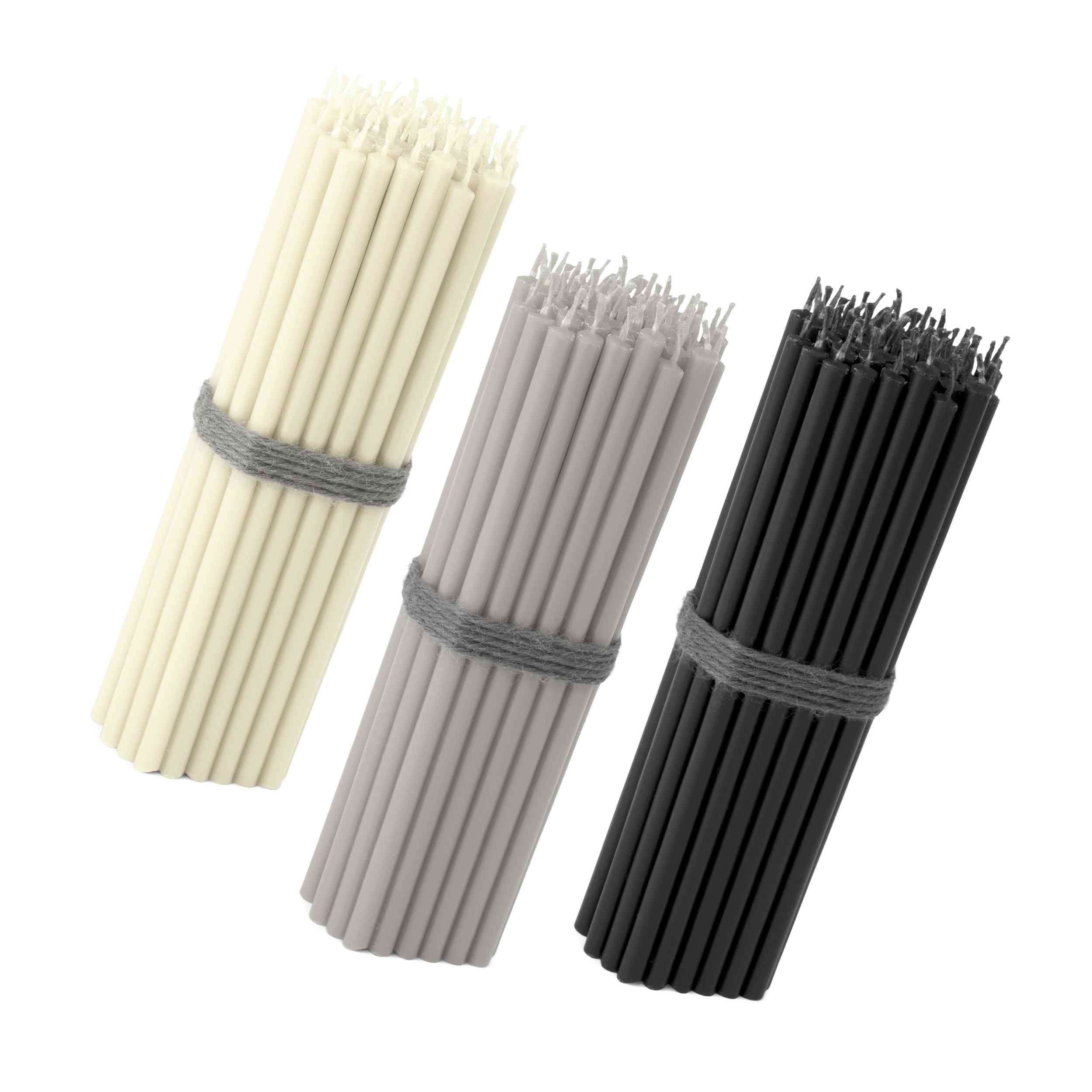 NKlaus Formkerze 150x Stabkerzen 16cm – Creme Grau Schwarz – dünn