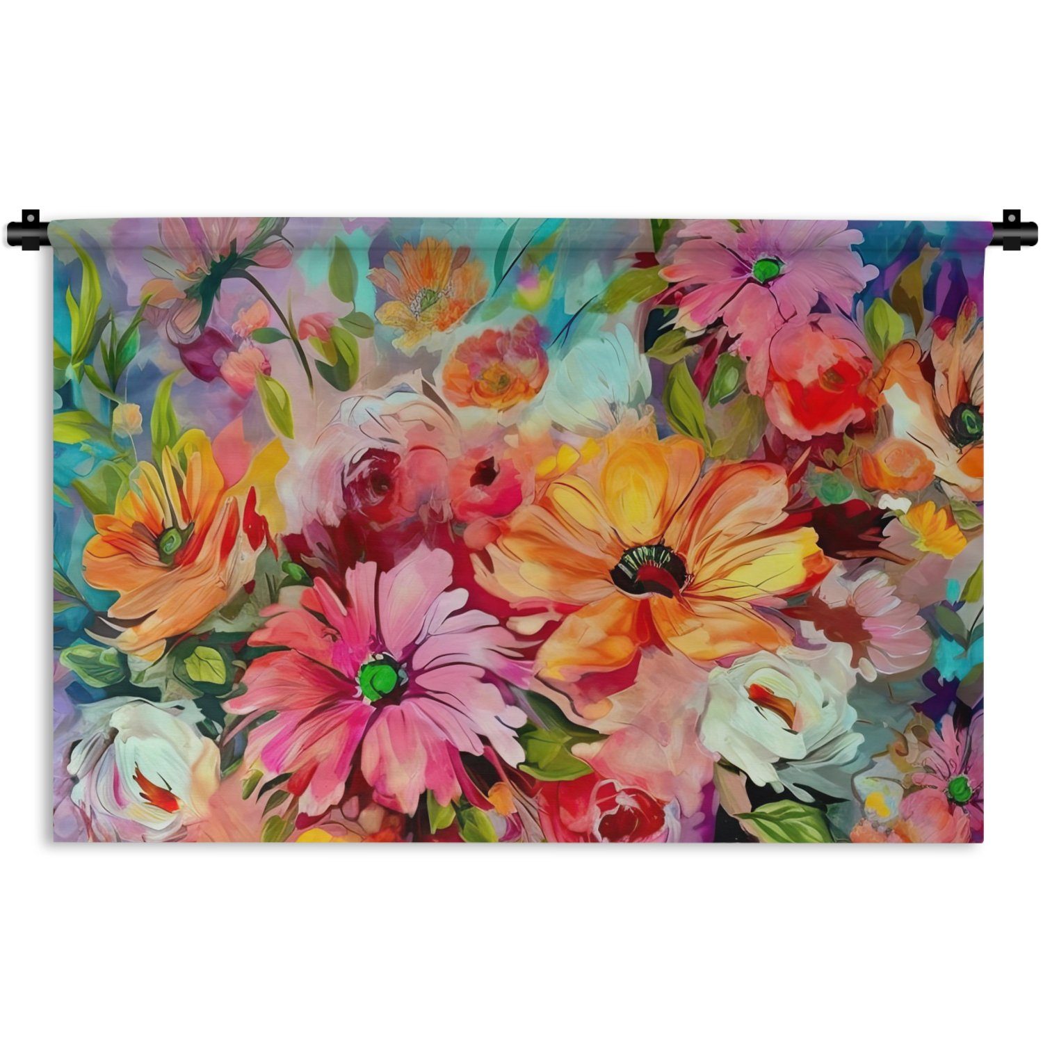 Wanddekoobjekt Schlafzimmer, Wandbehang, Wohnzimmer, Wanddeko Blumen - für Ölgemälde, Kleid, MuchoWow Farbenfroh - - Kunst Kinderzimmer