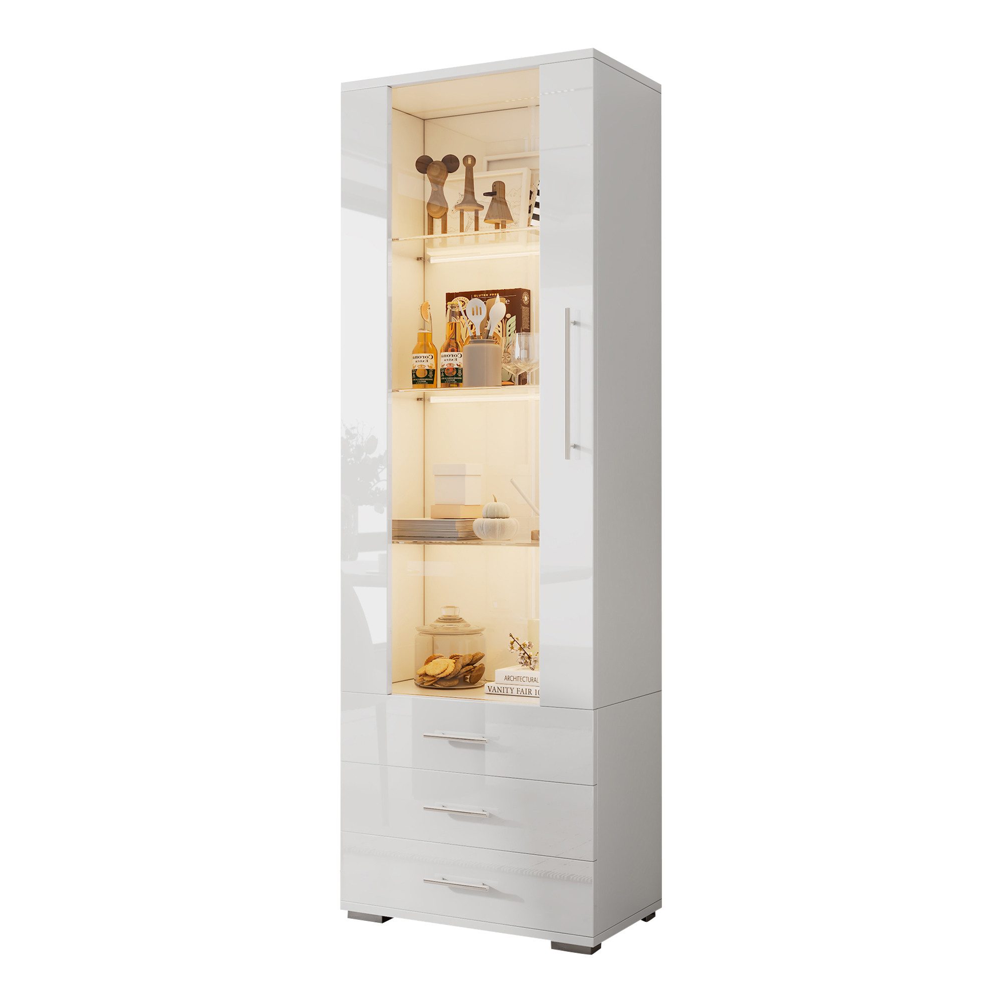 Merax Glasvitrine hochglanz Vitrine mit LED-Beleuchtung günstig online kaufen