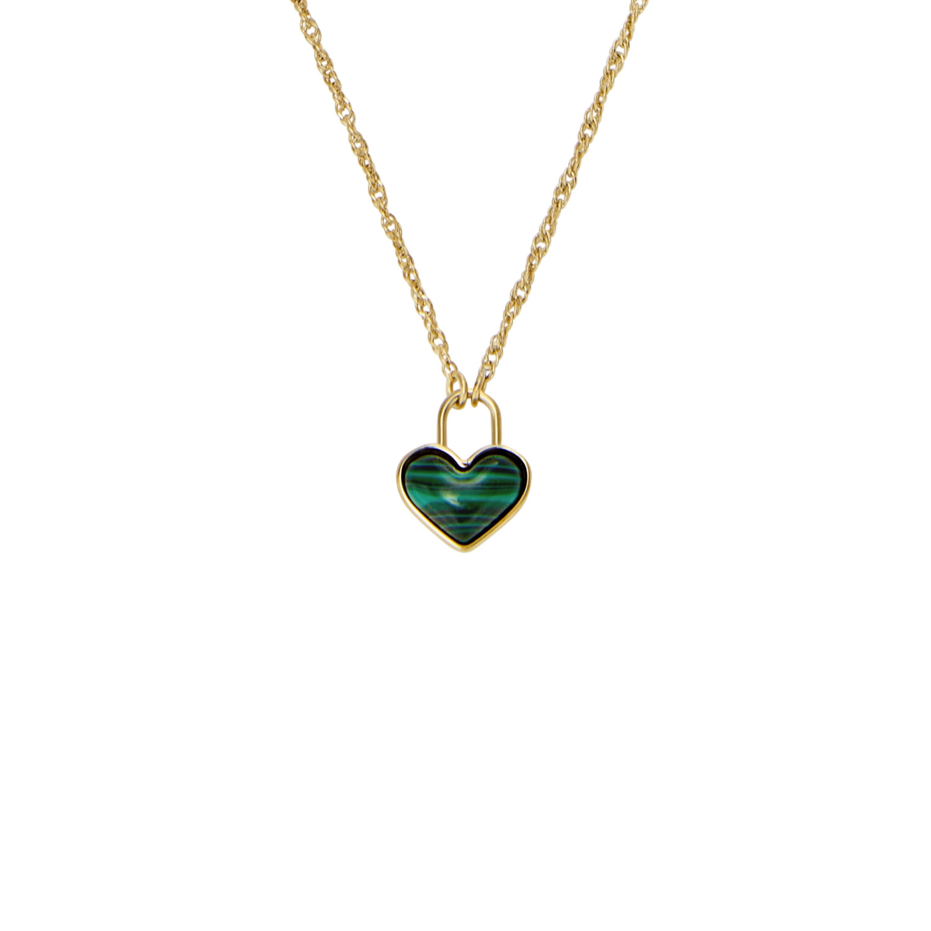 Fossil Kette mit Anhänger Schmuck Geschenk Edelstahl JEWELRY Herz, mit Malachit