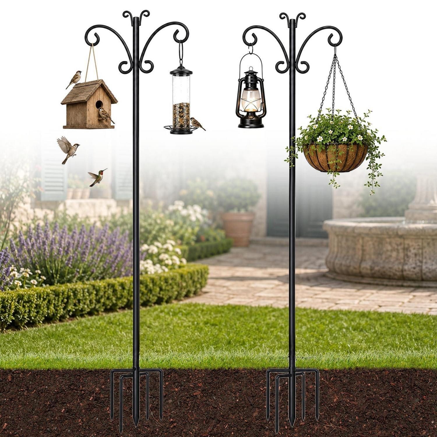 LuxusKollektion Vogelhaus Gartenstab Vogelhaus-Ständer 2er-Set 193cm Schwarz