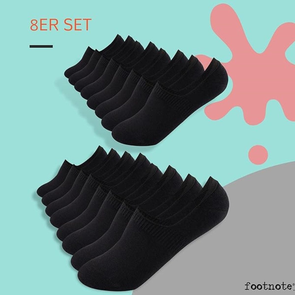 FOOTNOTE Füßlinge Robinson/39-42/schwarz (8-Paar) unsichtbare Low Cut Sneakersocken, Invisible Socks mit Silikon