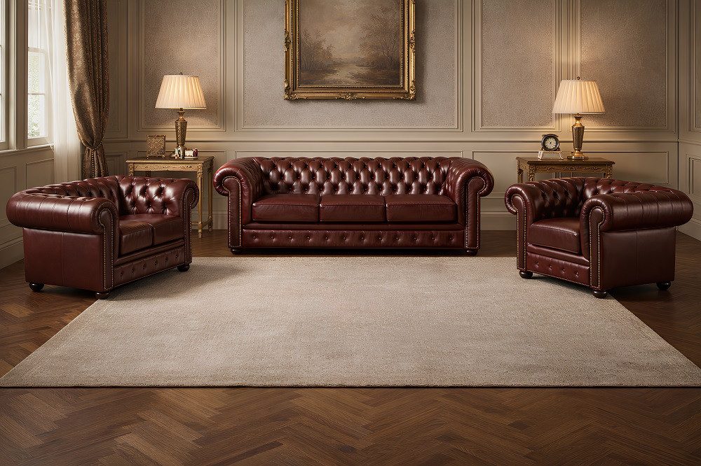 JVmoebel Chesterfield-Sofa Sofagarnitur Ledersofa Chesterfield 3+2+1 100% Leder Sofort, 3 Teile