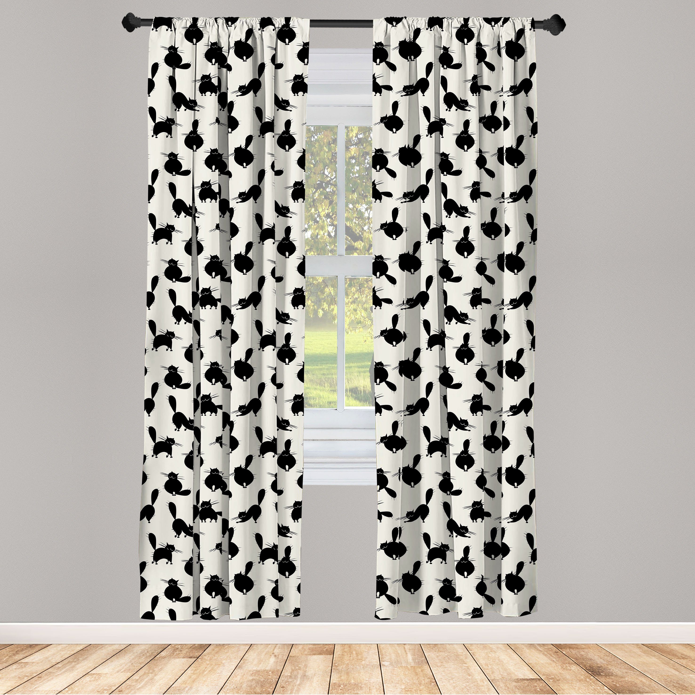 Gardine Vorhang für Wohnzimmer Schlafzimmer Dekor, Abakuhaus, Microfaser, Katze Lustige Haustierschattenbilder