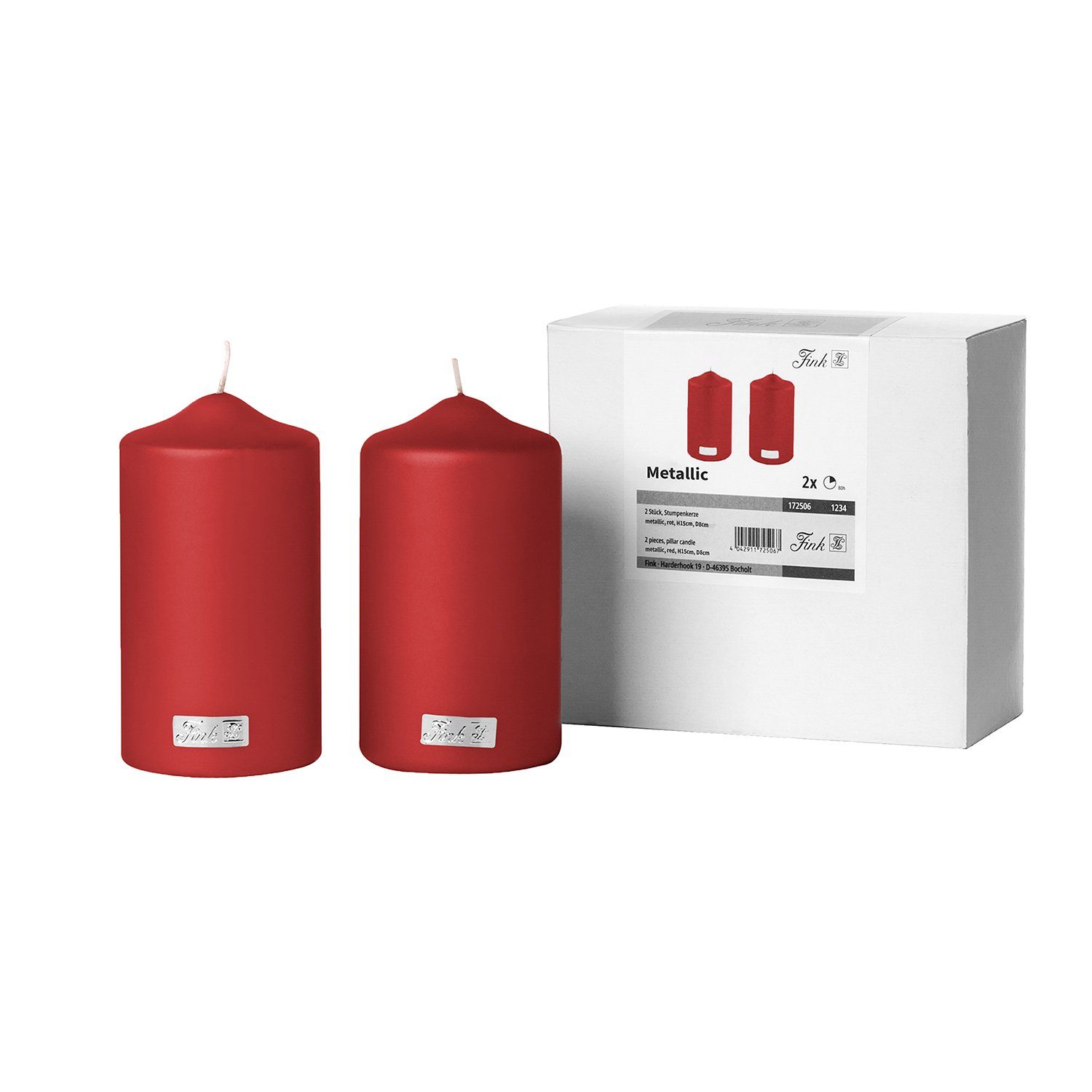 Fink Stumpenkerze CANDLE 2er Set Stumpenkerzen - rot - Paraffin - H. 15cm x B. 8cm (1-tlg., Dicke Kerzen - Großkerzen), Säulenkerzen Blockkerzen Zylinderkerzen - Elegante Standkerzen