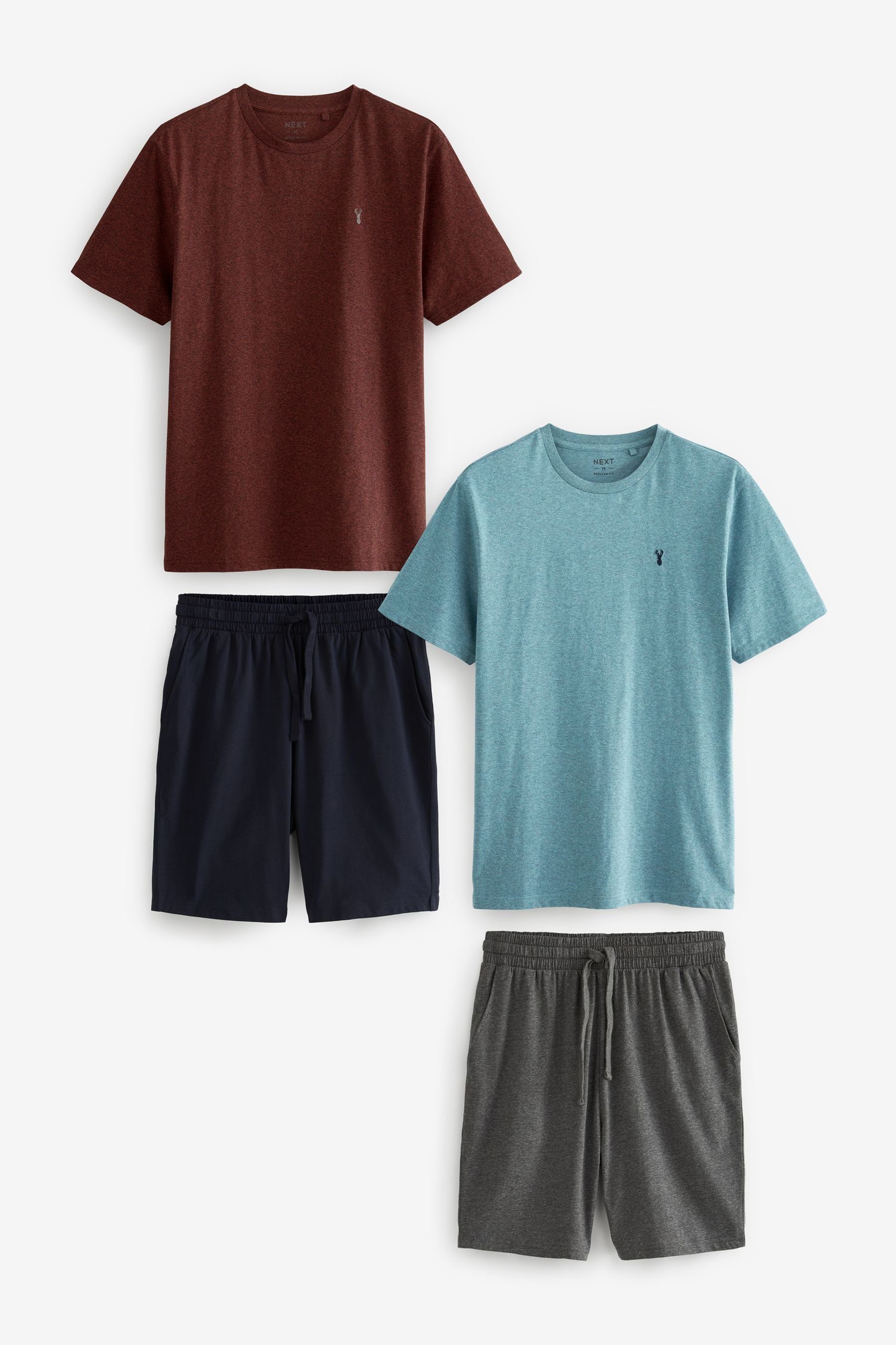 Next Pyjama Feingestreifter Schlafanzug mit Shorts im 2er-Pack (4 tlg) Blue/Red