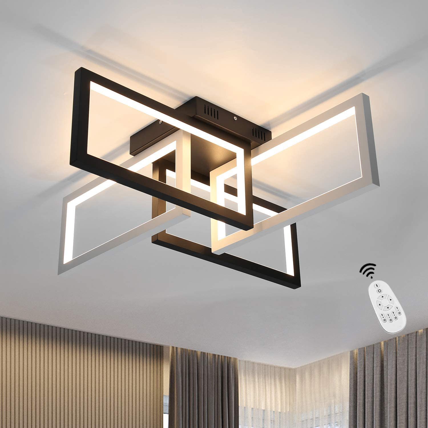 ZMH LED Deckenleuchte »Deckenlampe Dimmbar mit Fernbedienung 88w Moderne  aus Metall 70cm lang Weiß und Schwarz Wohnzimmerlampe«, LED fest integriert