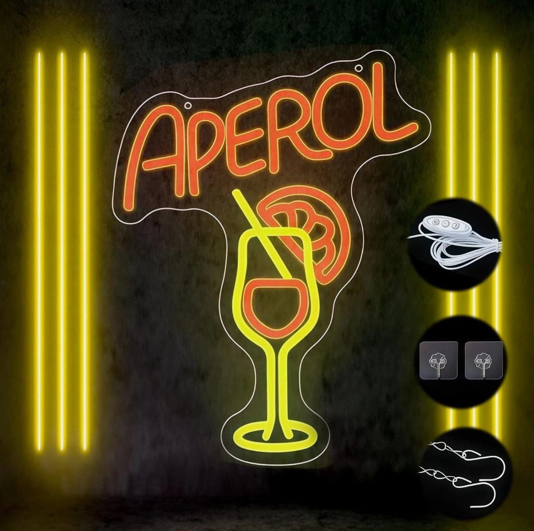 TSE LED Nachtlicht Cocktail LED Neon Schild Aperol Spritz Bar Deko dimmbar 32x30cm