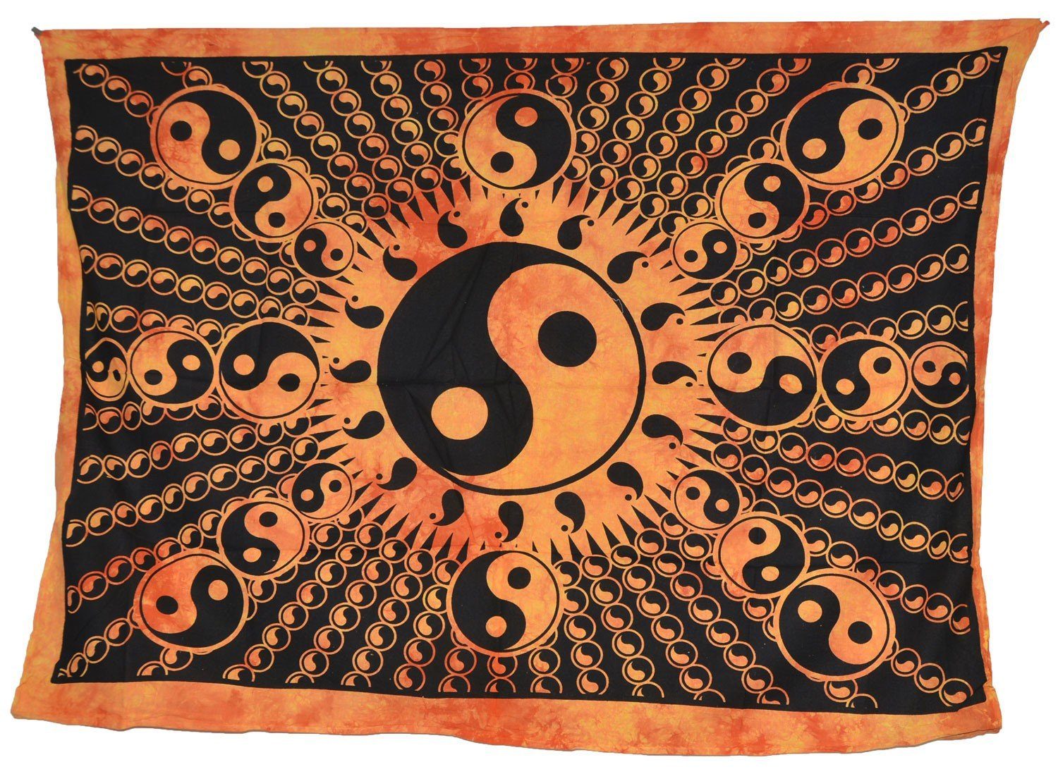 KUNST UND MAGIE Wandteppich Wandbehang Ying und Yang Tischdecke Tuch Indien ca. 200 x 140 cm