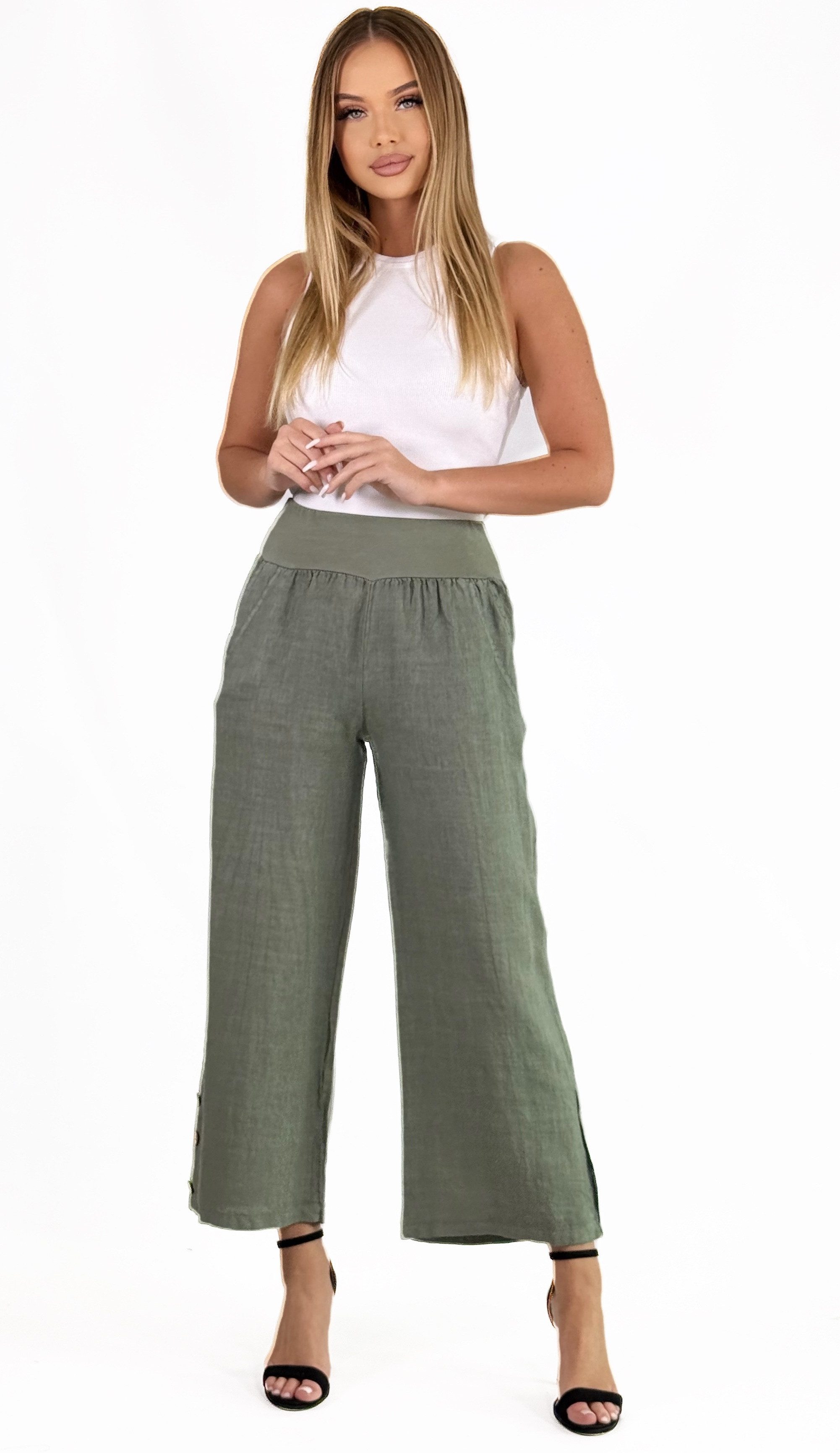 Mississhop Leinenhose Leinenhose Damen 100 % Leinen Culotte 7/8 Lange Hose M.319