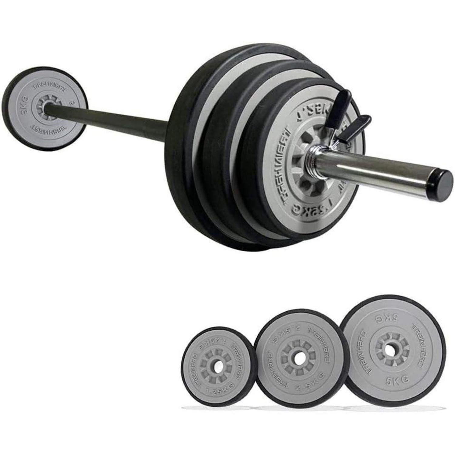 Langhantel 20 kg Hantelset mit federnden Hantelstangen, 6 Hantelscheiben, 140 cm