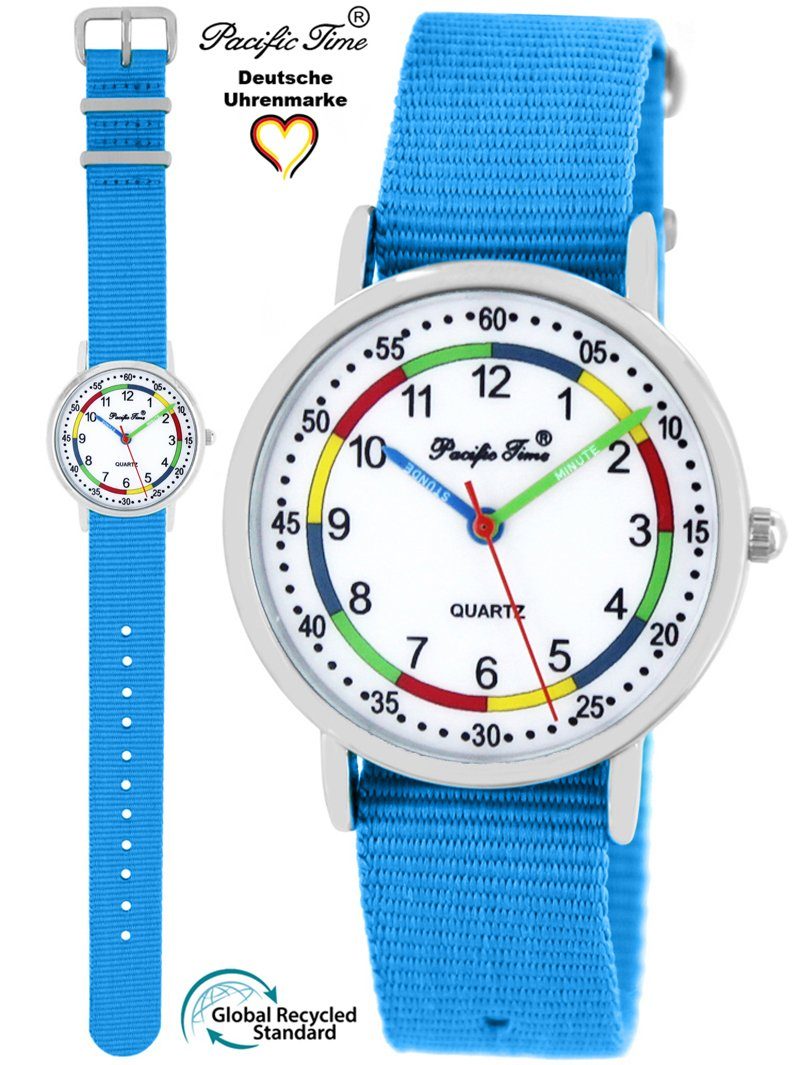 Pacific Time Quarzuhr Kinder Armbanduhr First Lernuhr nachhaltiges Wechselarmband, Mix und Match Design - Gratis Versand hellblau