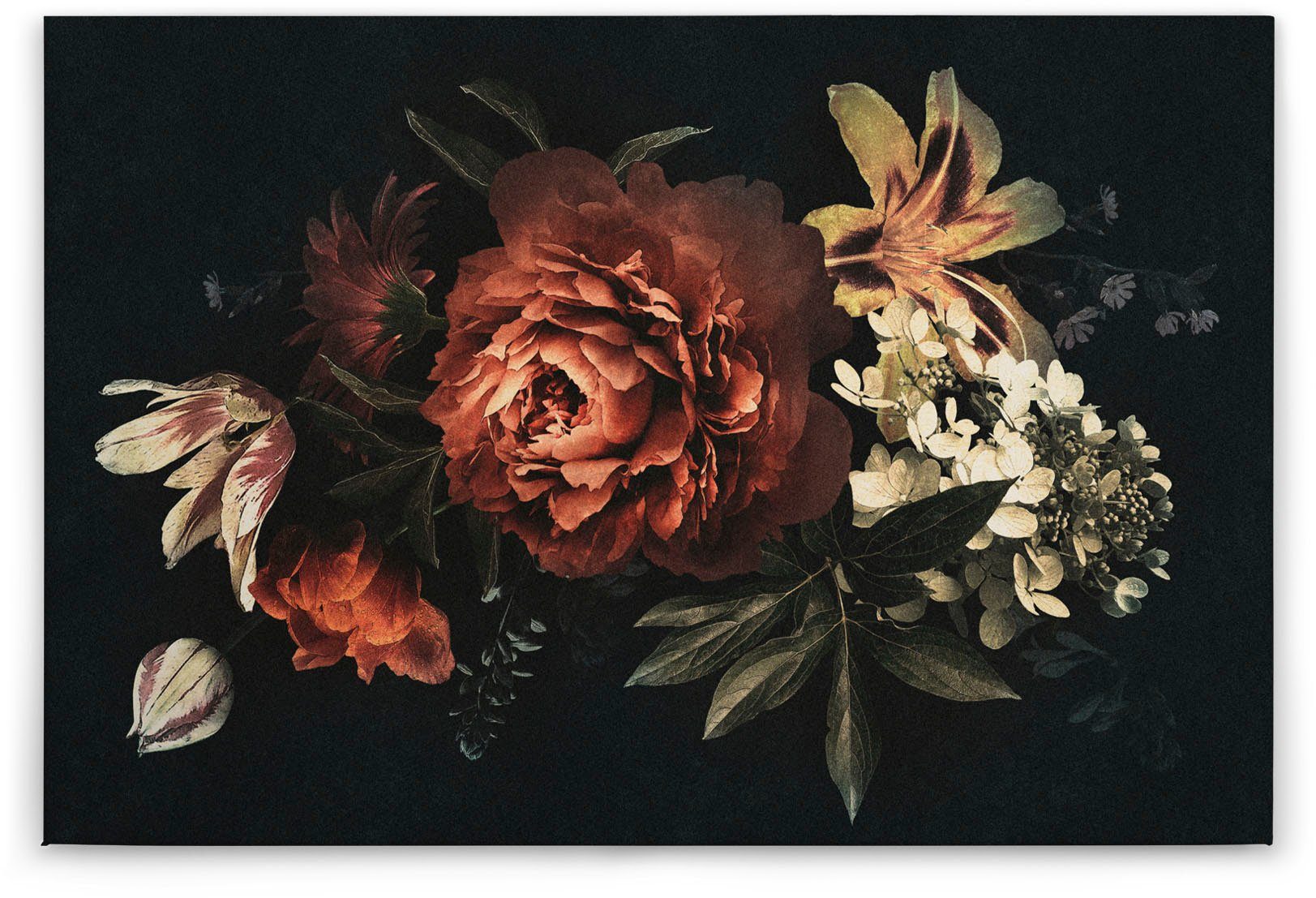 A.S. Création Leinwandbild drama queen, St), Floral schwarz, (1 Keilrahmen Blumen rot, Blumen Bild beige