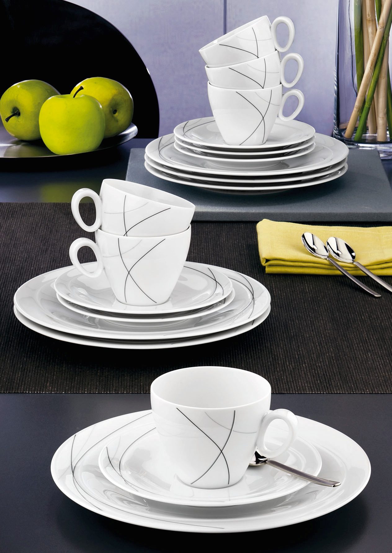 Seltmann Weiden Kaffeeservice Geschirr-Set, Service Trio Highline (18-tlg), 6 Personen, Porzellan, Teller, Tassen, Untertassen, Made in Germany, 18 Teile, für 6 Personen