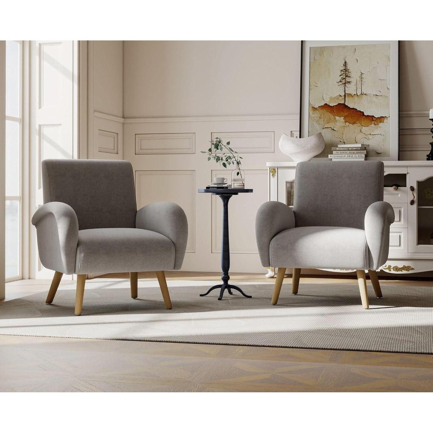 LuxusKollektion Ohrensessel Loungesessel Chenille Ohrensessel Holzbeine Chenille Grau