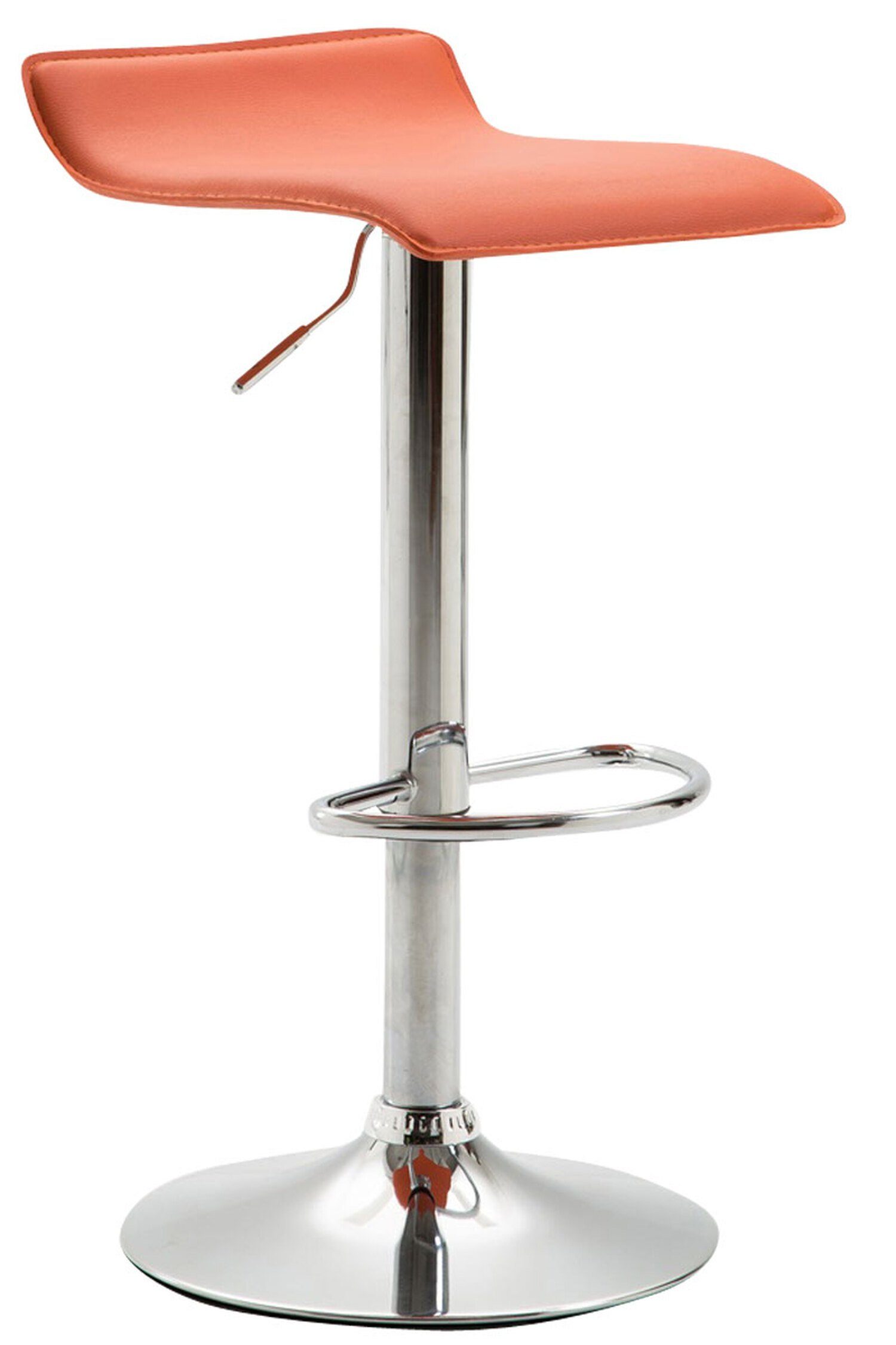 TPFLiving Barhocker Dynasty2 (mit Fußstütze - Barstuhl höhenverstellbar - Hocker für Theke & Küche), 360° drehbar - chromfarbener Stahl - Sitzfläche: Kunstleder Orange | Barhocker