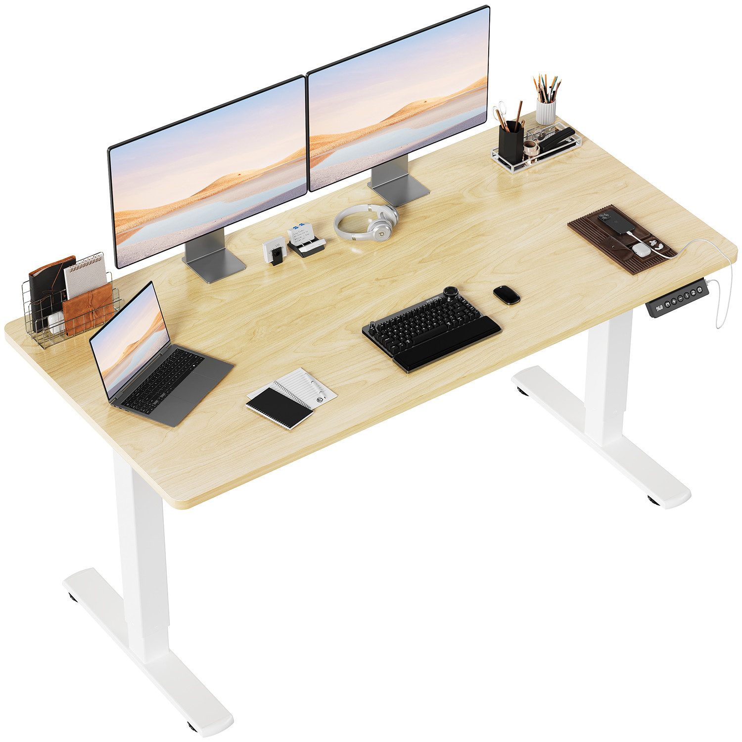 HOMALL Schreibtisch Höhenverstellbarer Schreibtisch mit 2-stufiger Memory-Steuerung (Einteilige Vollplatte mit einer Tragkraft von 80 kg, USB-Ladeanschluss und Weckfunktion)