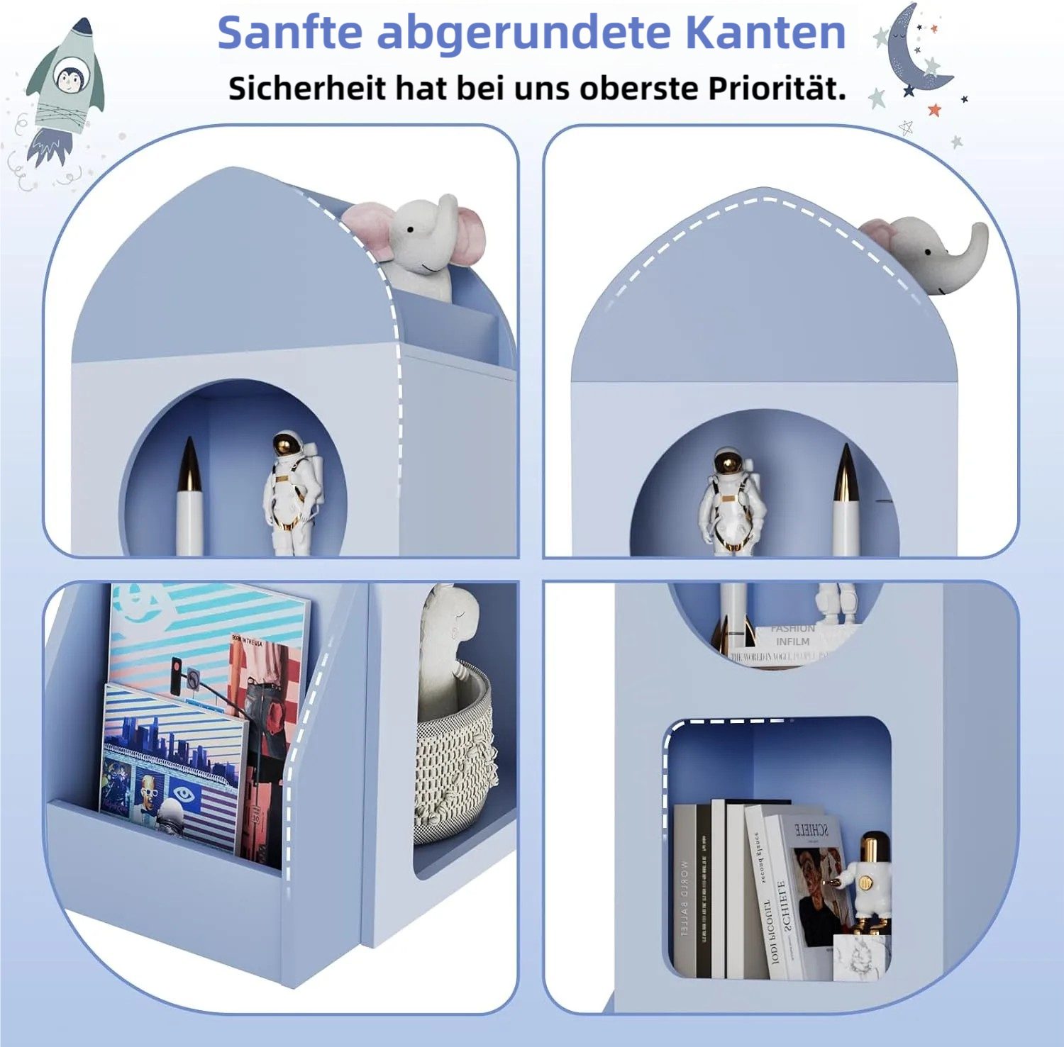 TLGREEN Bücherregal Kinderregal Spielzeugablage,120×60×31 cm, Mit 3 Ebenen 2 Seitenregalen für Kinderzimmer, Bücherregal Kinder – Bild 5 von 5