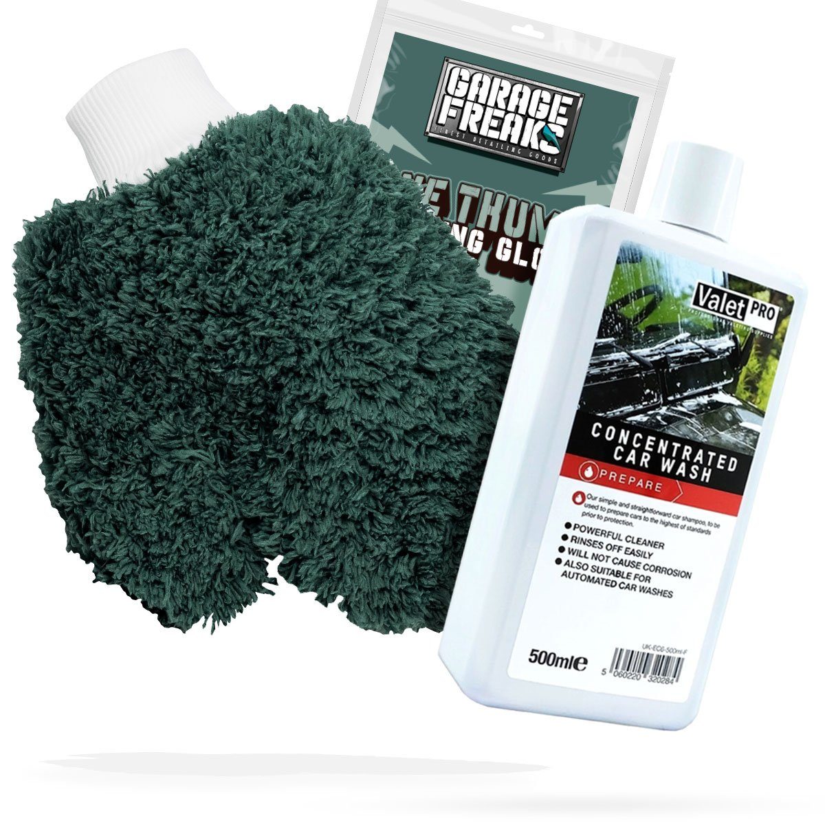 detailmate Auto Waschhandschuh Waschset - Garage Freaks + Autoshampoo ValetPRO Auto-Reinigungsmittel (Autowäsche - Reinigungs Set - Mikrofaser - Auto Reinigung)