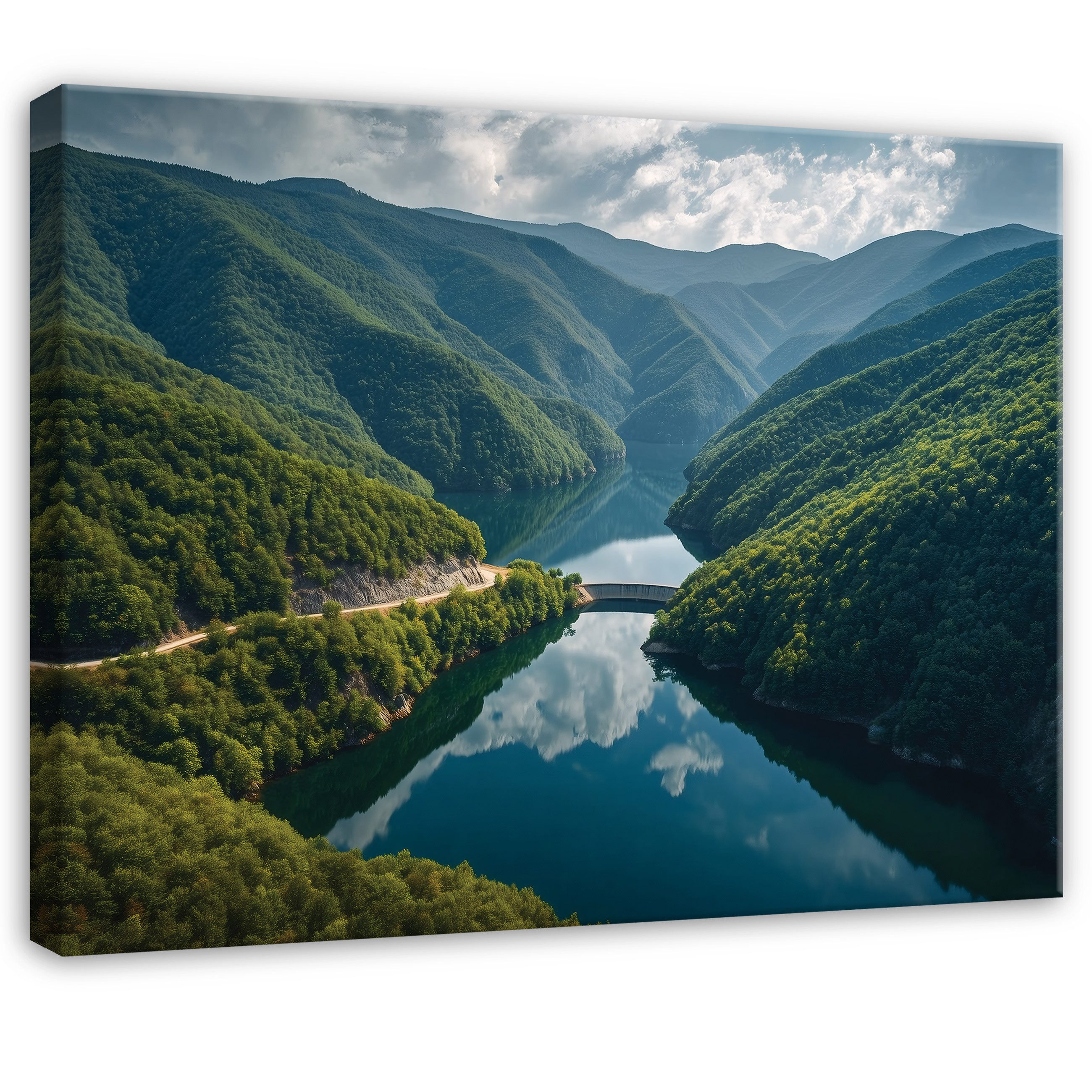 Wallarena Leinwandbild Fluss Berge Bäume Grün Modern Wandbilder Wand Deko XXL Bilder, Fluss - Natur (groß Bilder Wohnzimmer Schlafzimmer Einteilig, 1 St), Bilder Klein Wohnzimmer Schlafzimmer Küche Wandbild Wand Deko 40x30