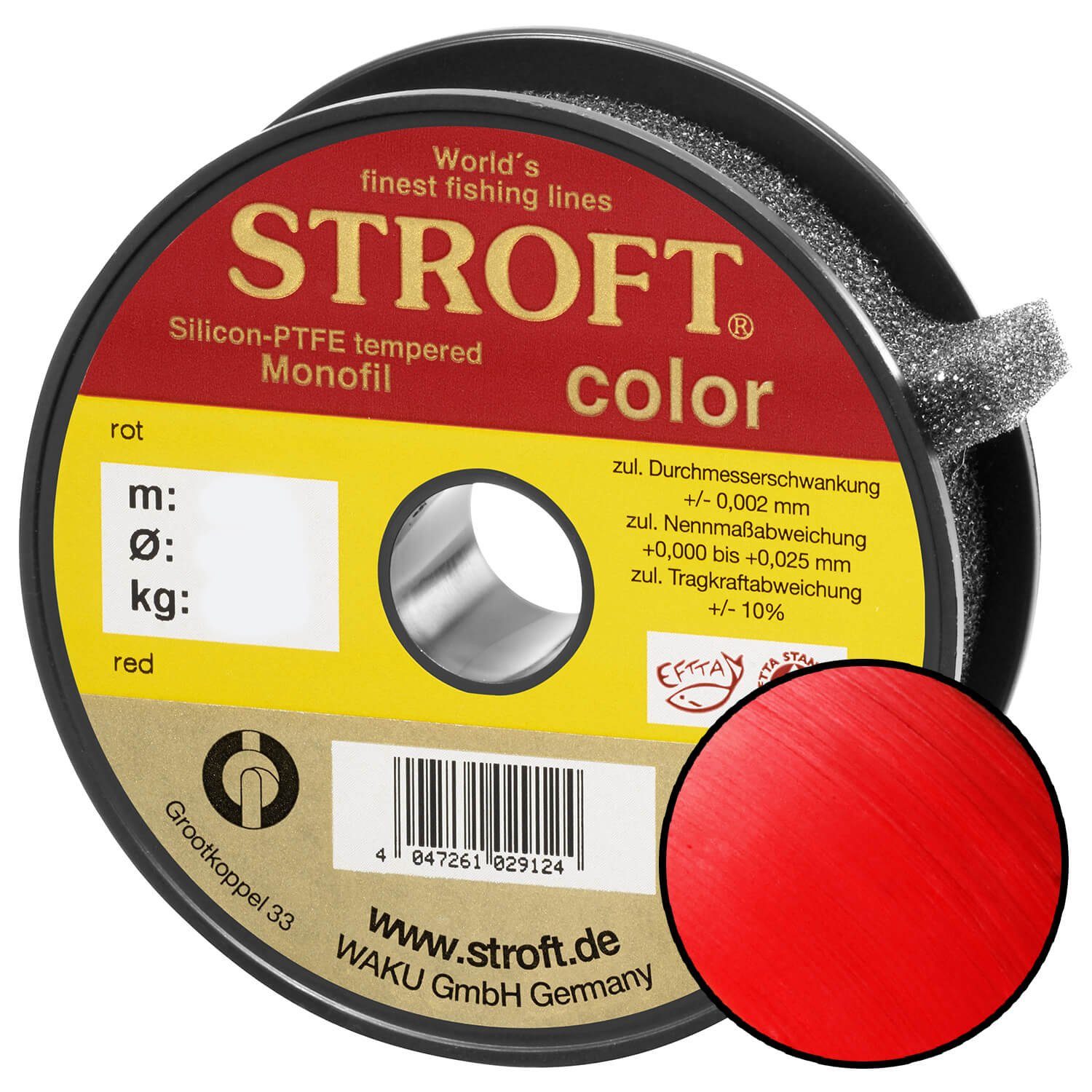 Stroft Angelschnur STROFT Color Monofile Angelschnur Rot, 25 m Länge, 0.35 mm Fadendurchmesser, (1-St), 10.3kg Tragkraft