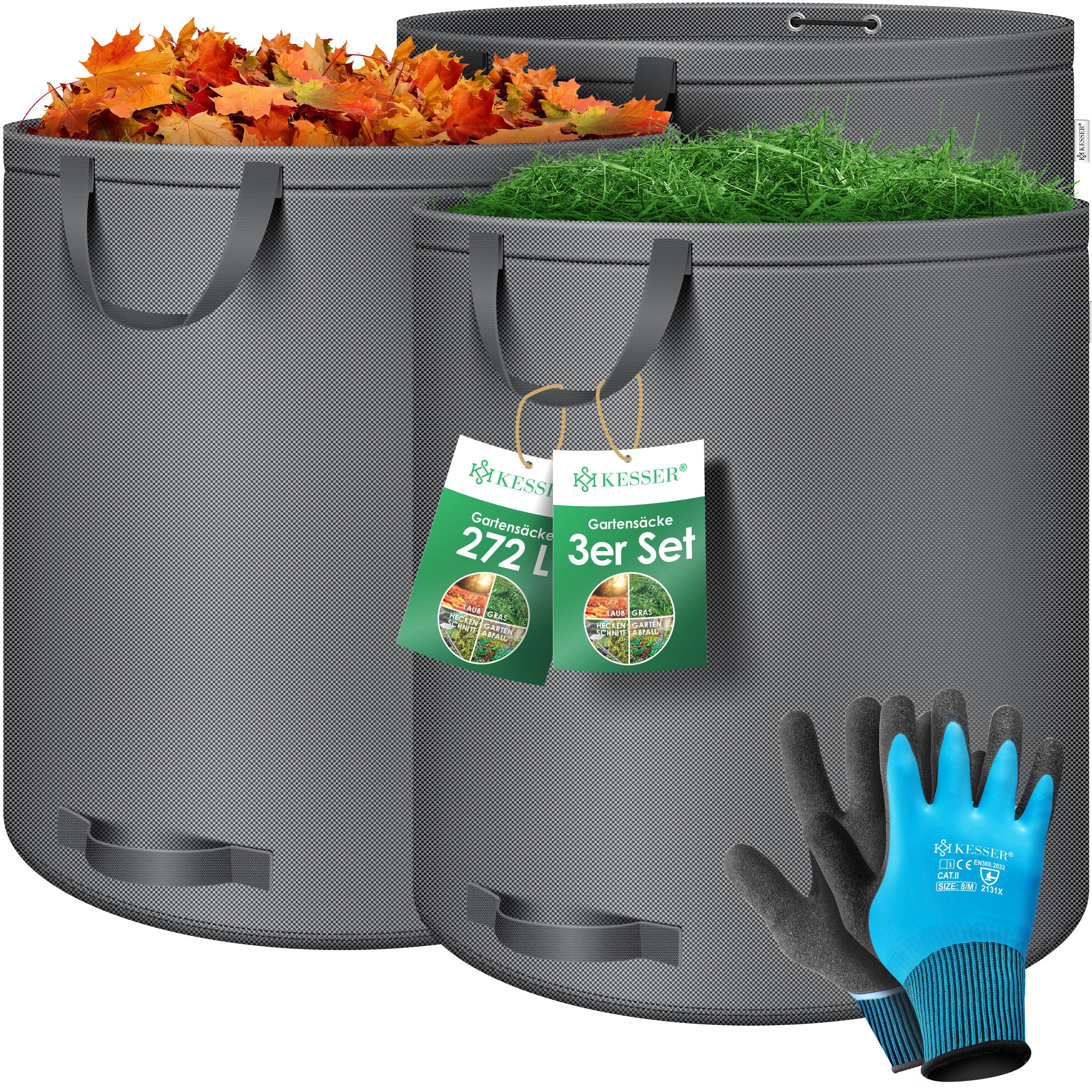 KESSER Gartensack, 272 l, (3-tlg), Gartensack Set Laubsack Gartenabfallsack inkl. Handschuhe
