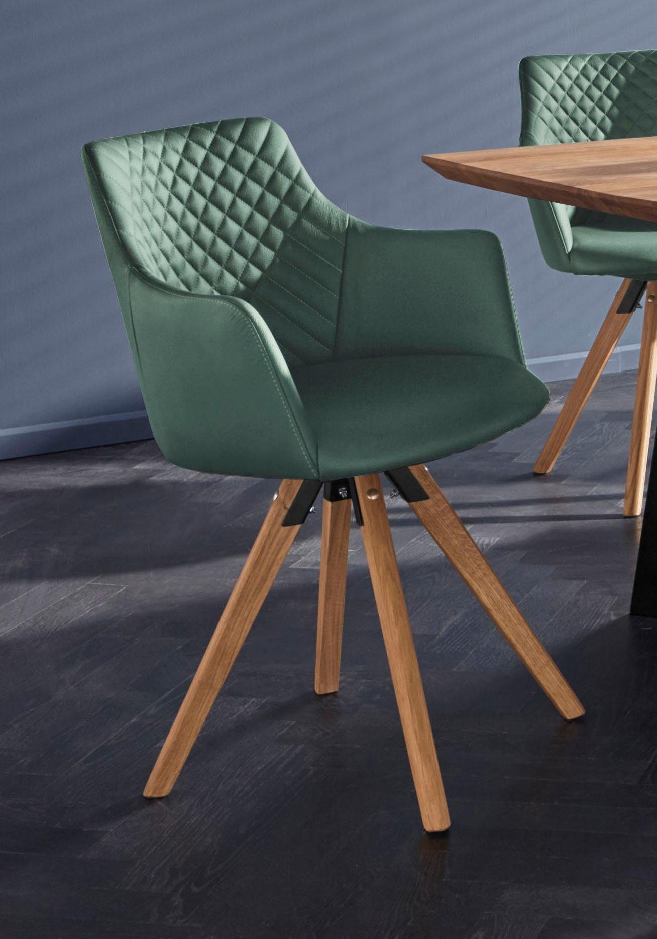 Home affaire Armlehnstuhl LISABON (Set, 2 St), mit Drehfunktion, Bezug aus Leder, Gestell aus Eiche Massivholz geölt