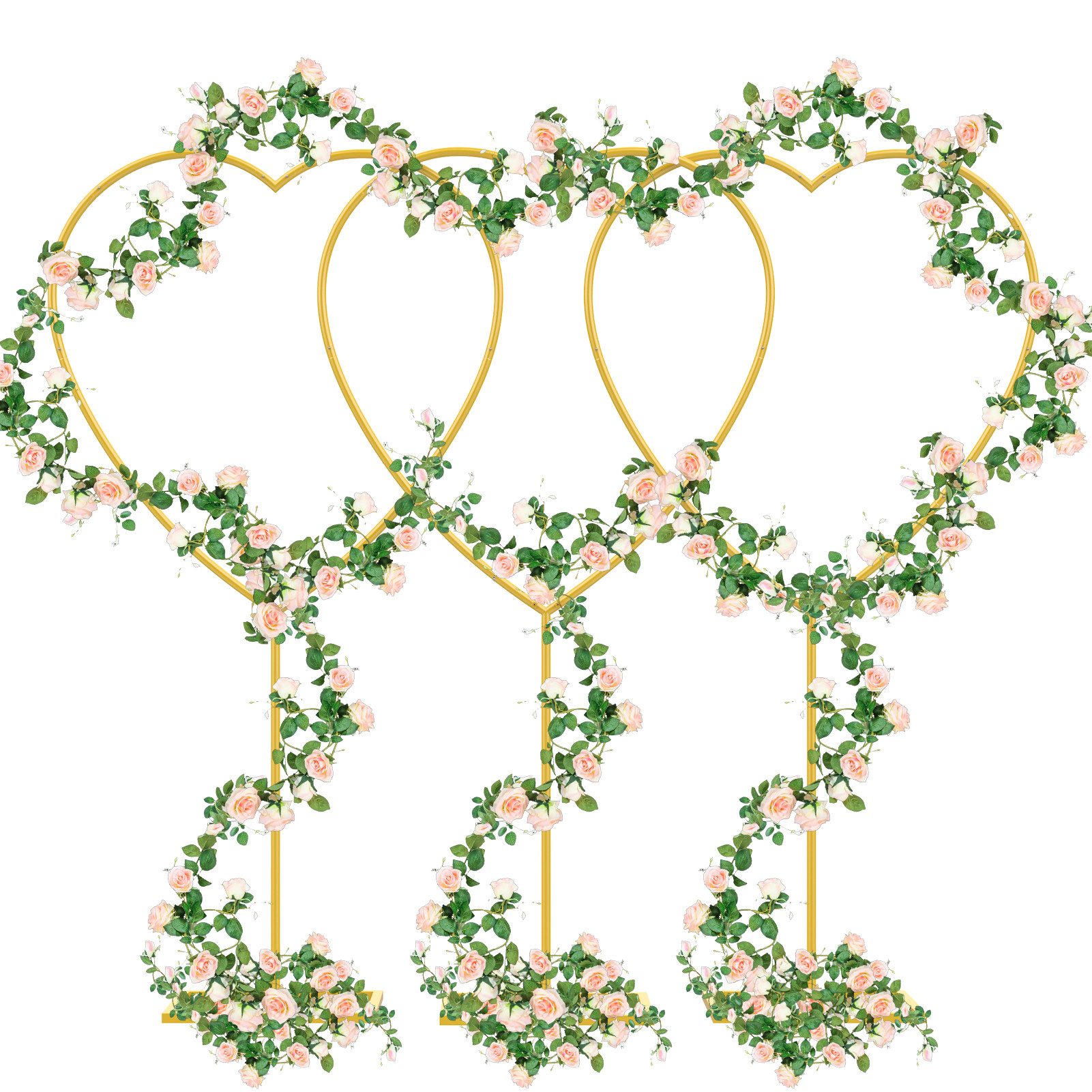 Rutaqian Spalier Herzbogen Hochzeit Metall 3er Set, Deko Bogen Blumen Ballon 3er-Set, Herzbogen Metall 42x28x174cm, Hochzeitsdeko Blumen Ballon