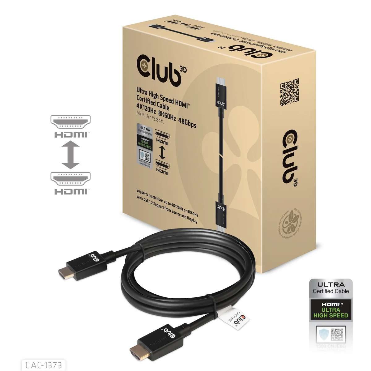CLUB3D Ultra High Speed HDMI 4K120Hz, 8K60Hz Cable 48Gbps M/M 3 m/ 9.84ft HDMI-Kabel