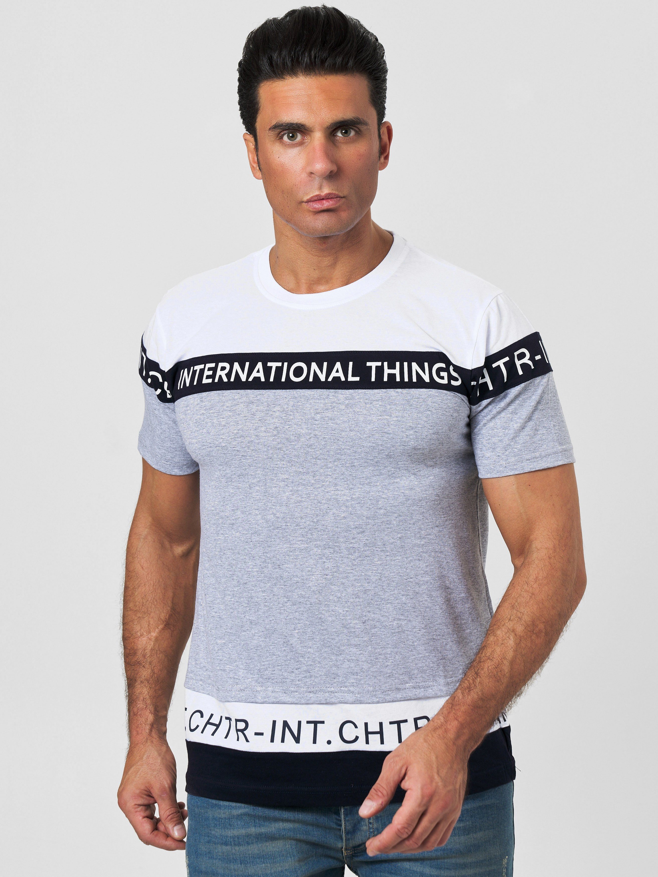 1-tlg., modischem TS-J001 T-Shirt OneRedox Fitness Kurzarmshirt Casual Tee, Polo Grau im (Shirt Freizeit Design)