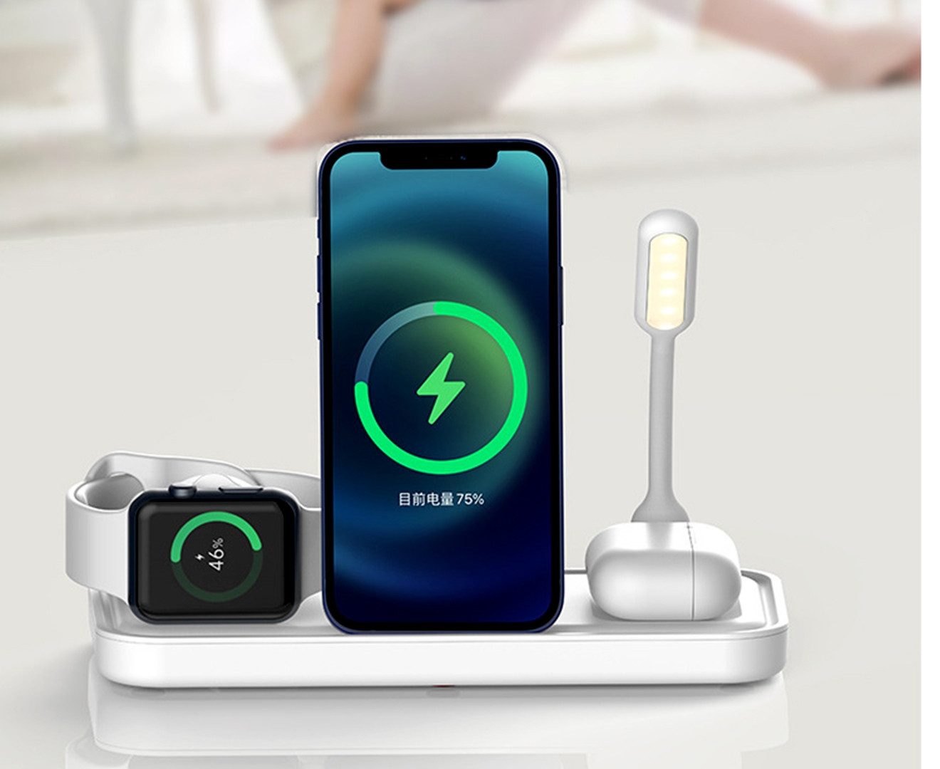 NEWQI Faltbare 3-in-1 Wireless Charging Station mit LED-Lampe und Ventilator Wireless Charger (2000,00 mA, Kompaktes 3-in-1 Set: Wireless Charger, USB-C Kabel,  – Bild 5 von 5