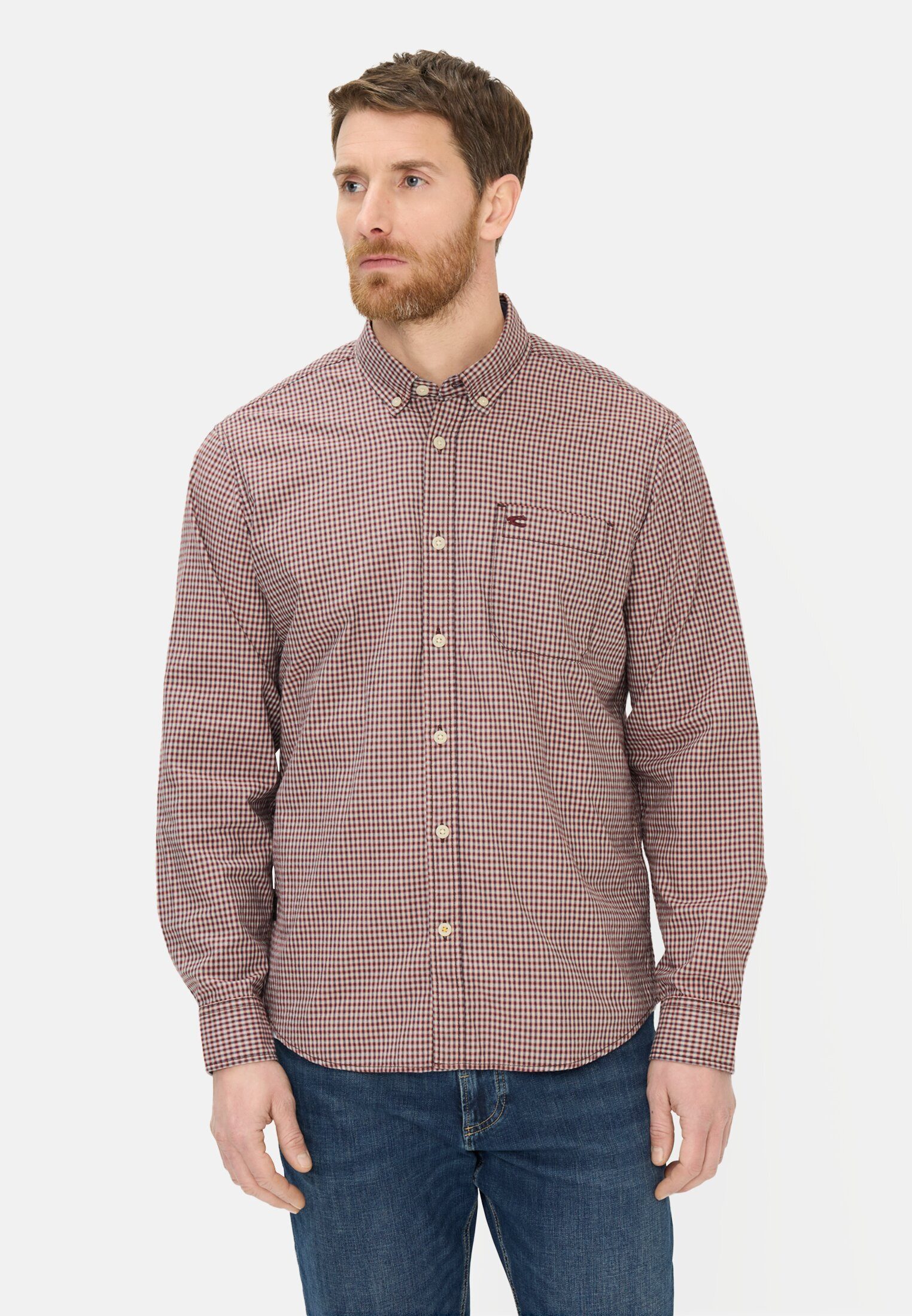 camel active Karohemd Langarmhemd mit Brusttasche Langarm Button-Down