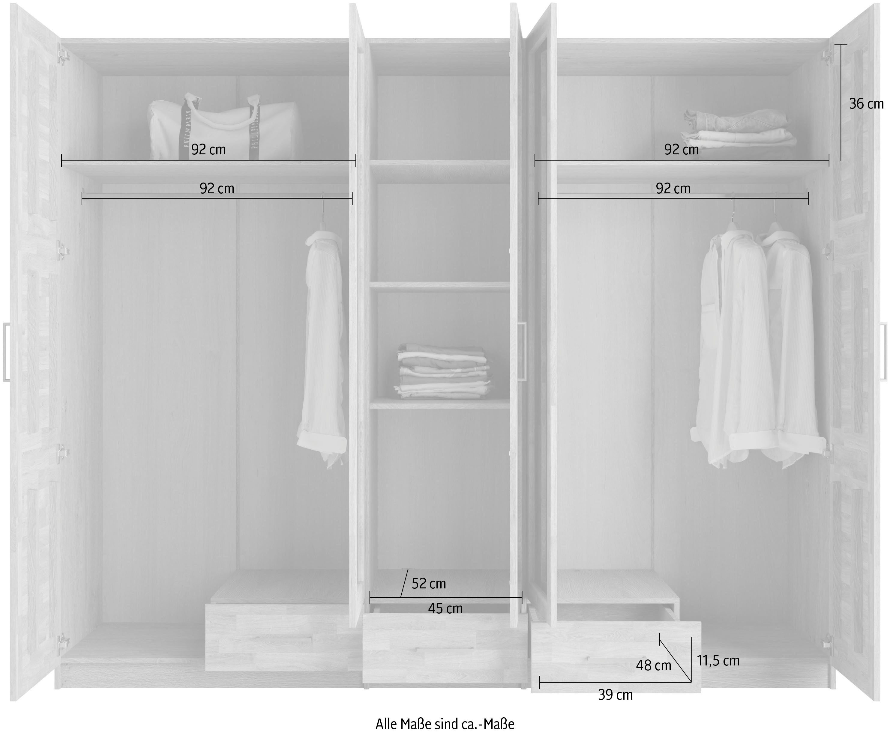 OTTO home Kleiderschrank Sabrina, natürlicher Landhausstil, mit Innenausstattung Spiegel und Schubladen, teilmassiv,Buche oder Eiche, FSC-zertifiziert – Bild 4 von 5