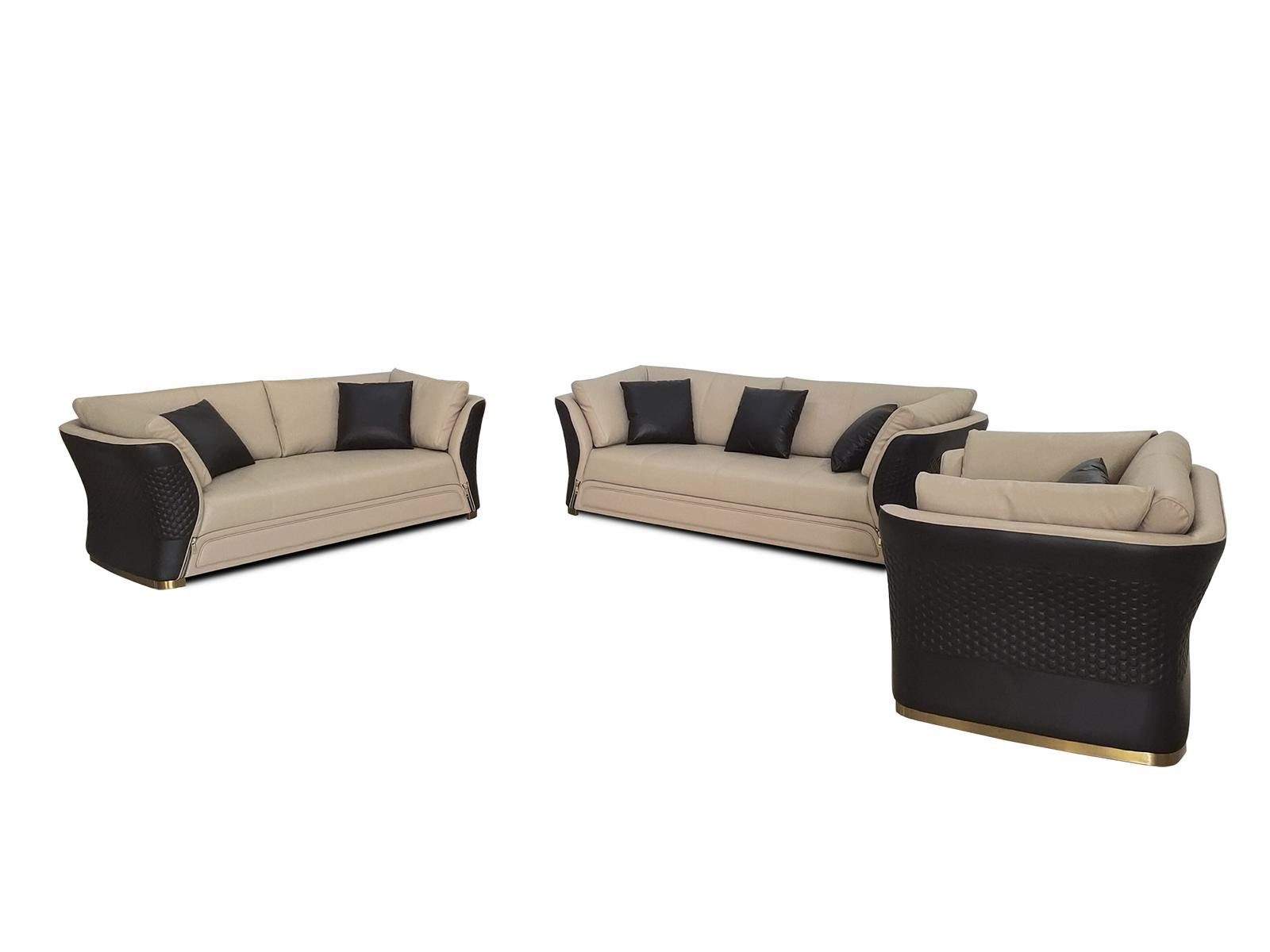 Dreisitzer 3-Sitzer, Möbel Design JVmoebel Sofa Zimmer Couch Weiß/Schwarz Sitz Sofas Polster