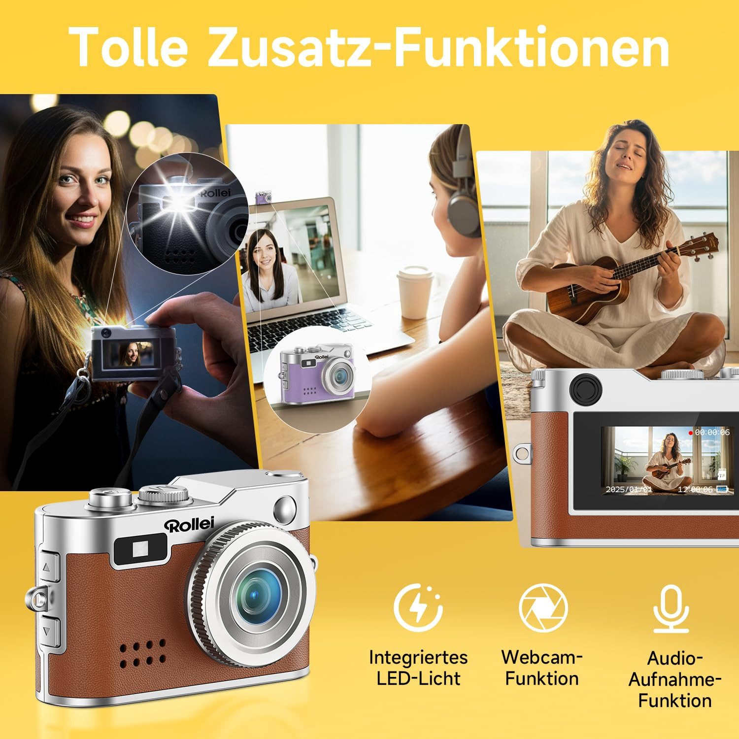 Rollei Mini Digitalkamera Schwarz Kompaktkamera (Kompakte Schwarz Digital-Kamera für unterwegs)