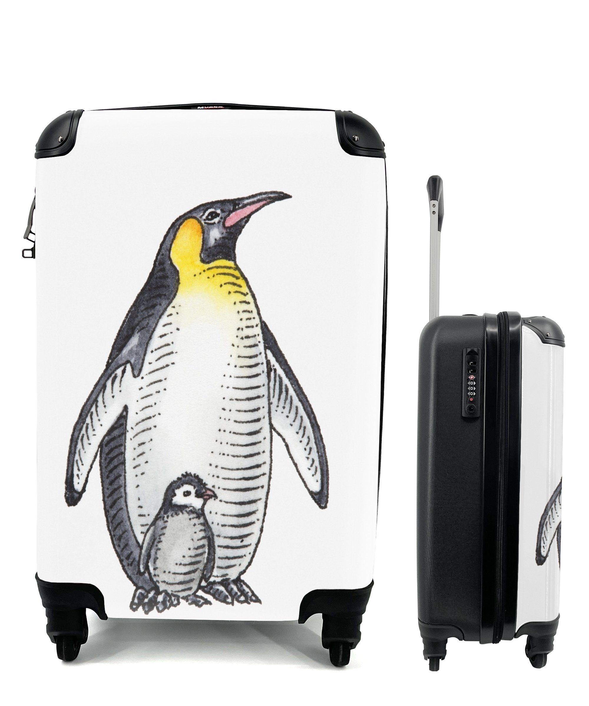 MuchoWow Handgepäckkoffer Pinguin - Tiere - Aquarell, 4 Rollen, Reisetasche mit rollen, Handgepäck für Ferien, Trolley, Reisekoffer