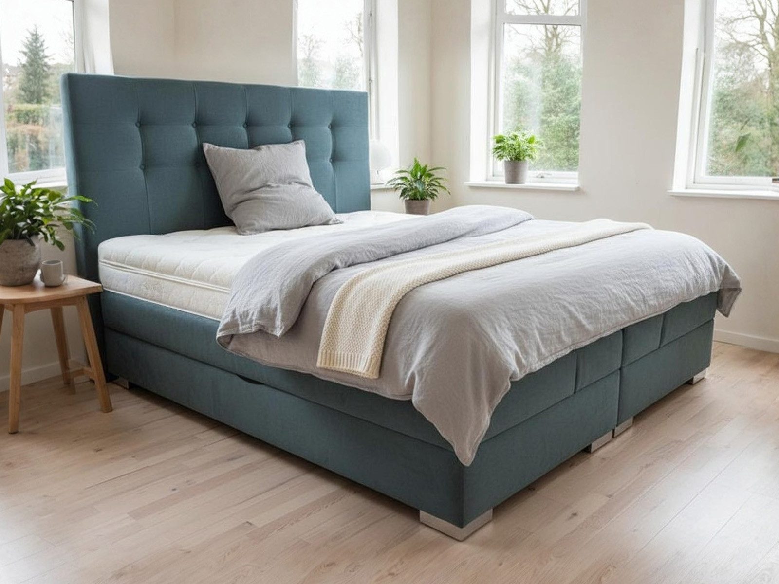PAARA Boxspringbett mit Bettkasten und Matratze und Topper, Komplettset - Modell Merano, mit innovativem Belüftungssystem