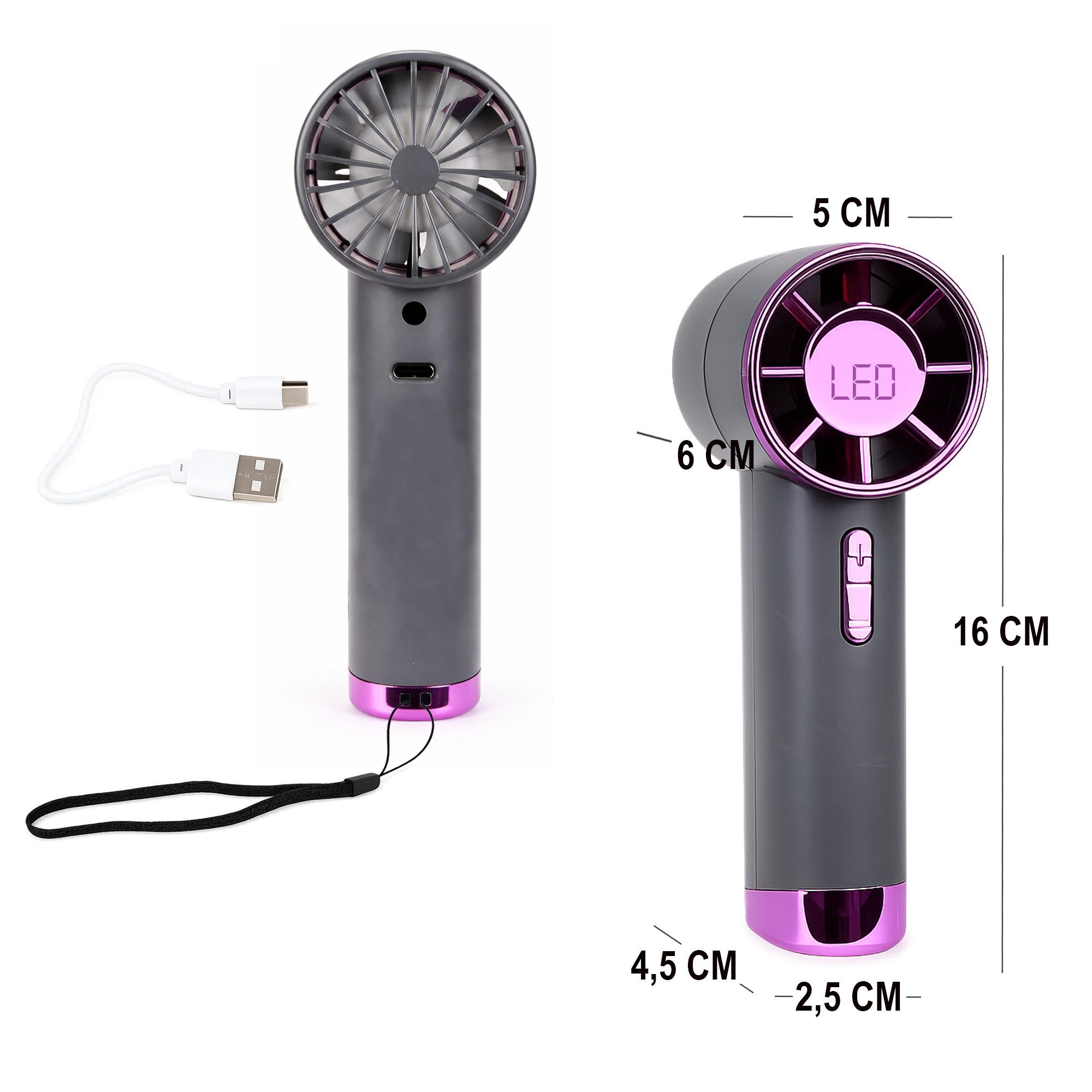 Bestlivings Handventilator Mini Taschenventilator, 5 cm Durchmesser, 16 cm Hoch, 600 mAh, Akku aufladbar
