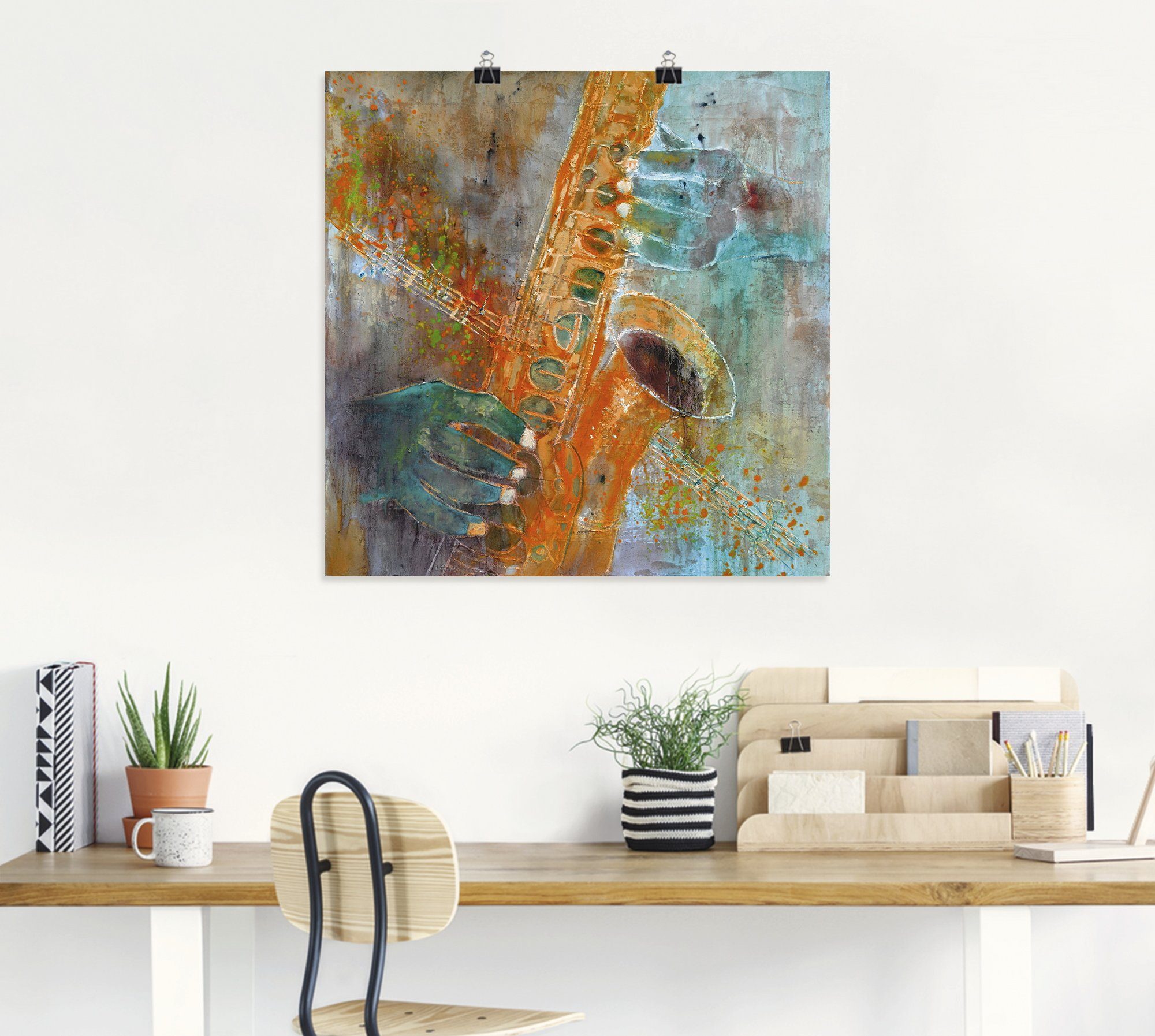 Wandbild Leinwandbild, Saxofon, Größen Alubild, als Artland oder in versch. Instrumente (1 St), Ein Poster Wandaufkleber