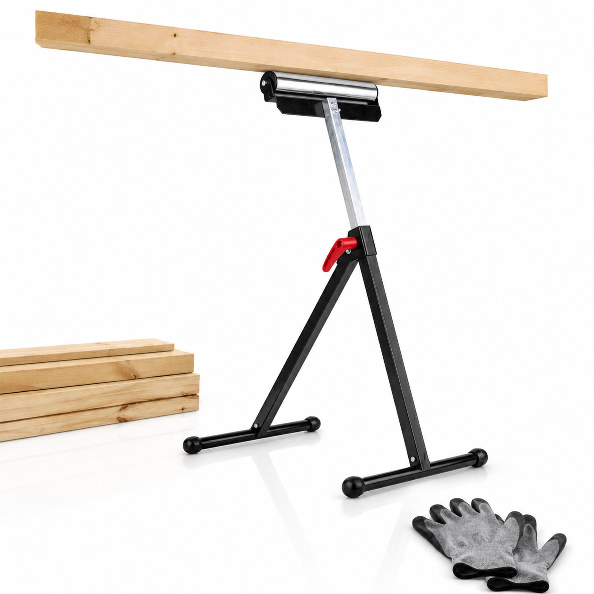 Mucola Rollenbock Rollenbock höhenverstellbar 66-105cm Rollbock Klappbock Stützbock, (Stück, 1-St., inkl. 1 Paar Arbeitshandschuhe), stufenlos einstellbar