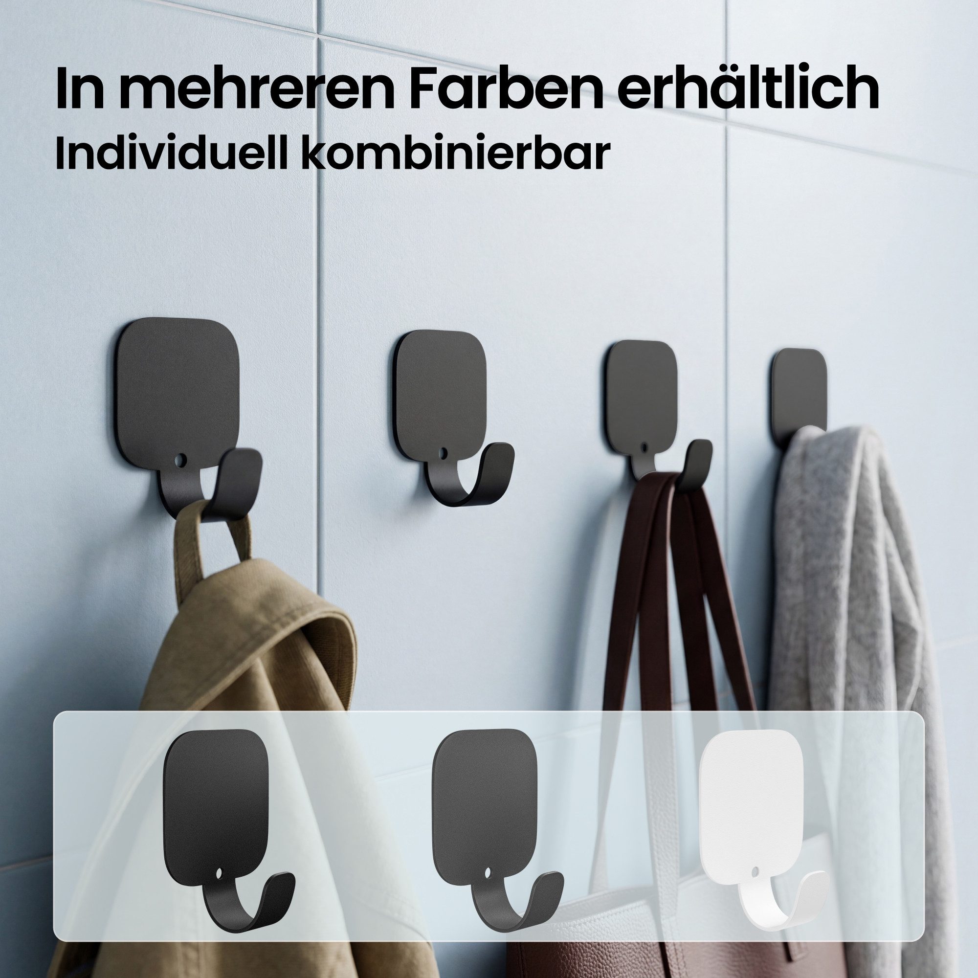 Mai & Mai Wandhaken Kleiderhaken 4 Stück ohne Bohren Aluminium Badezimmer Küche Stalo-15, Duschen, Schlafzimmer, Küche, Badezimmer, (4-St), Abgerundete Ecken,rostbeständig, individuell kombinierbar