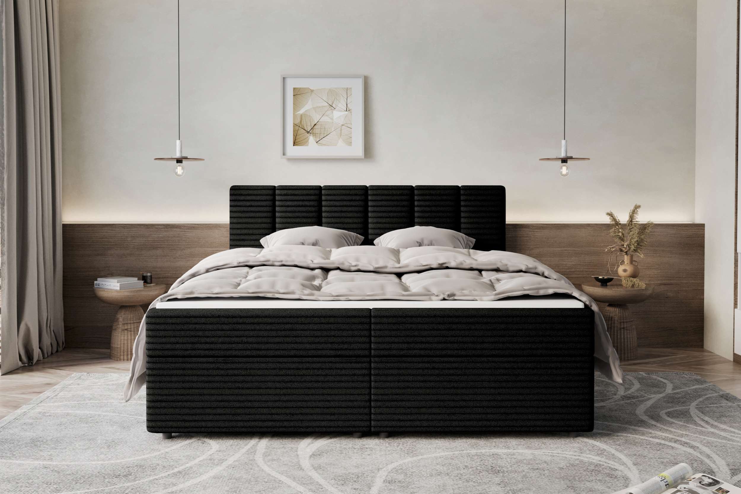 99rooms Boxspringbett Bergamo (Schlafzimmerbett, Bett), 140/160/180/200x200 cm, in Cordstoff AMBIENCE, mit Topper
