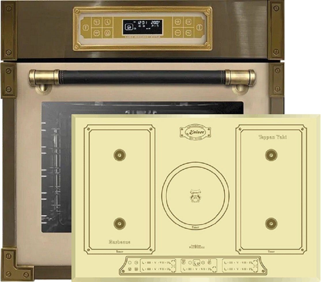 Kaiser Küchengeräte Backofen-Set Herd Set Autark Retro Einbau Backofen 80L, 60 cm + Induktionskochfeld 77cm EH 6726 ElfAD+KCT 7797 FIElfEm., mit 1-fach-Teleskopauszug