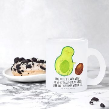 Mr. & Mrs. Panda Teeglas Avocado Kern rollt - Transparent - Geschenk, Tasse mit Henkel, Teebec, Premium Glas, Edler Aufdruck