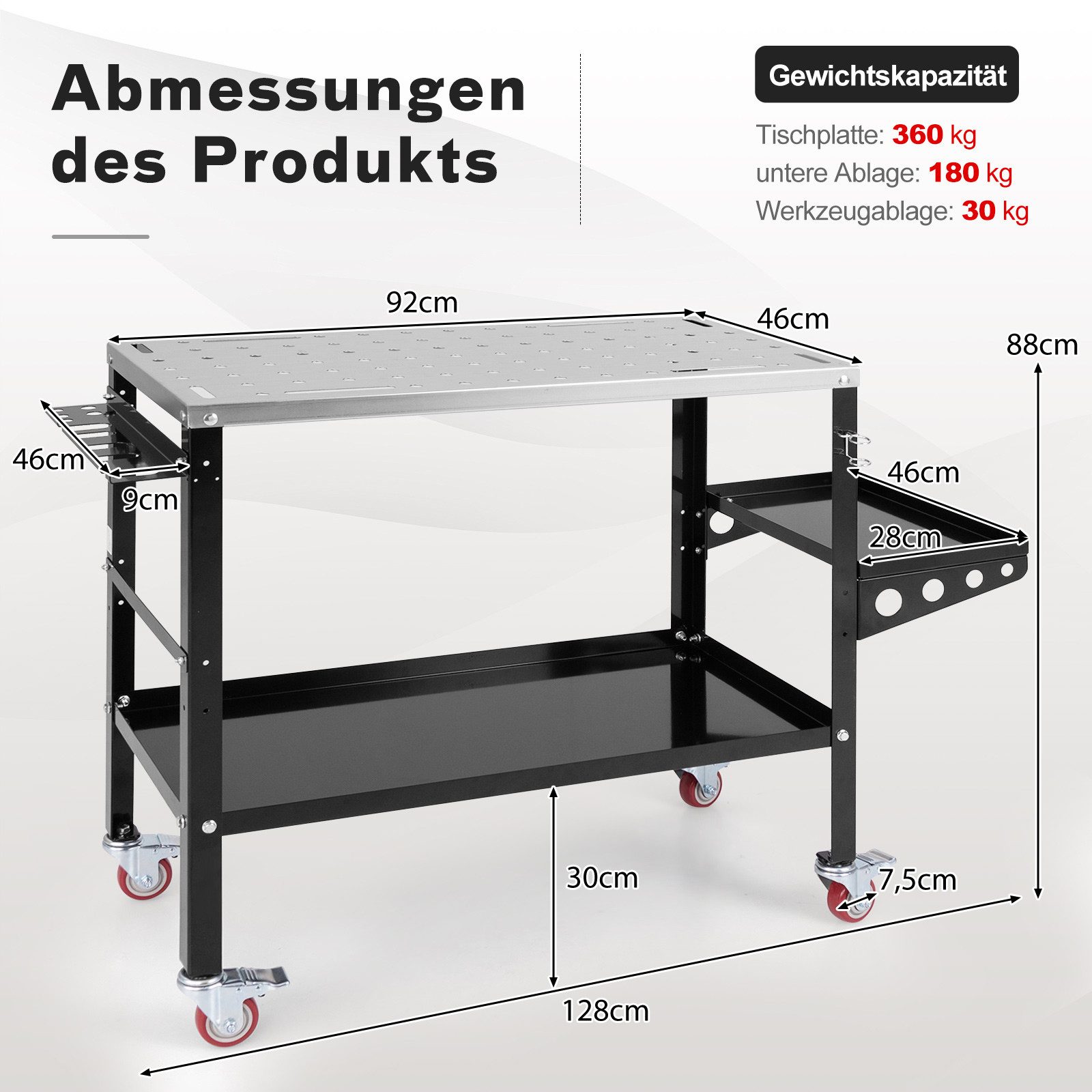 COSTWAY Arbeitstisch, mit Werkzeugständer & -schlitzen, bis 540kg belastbar