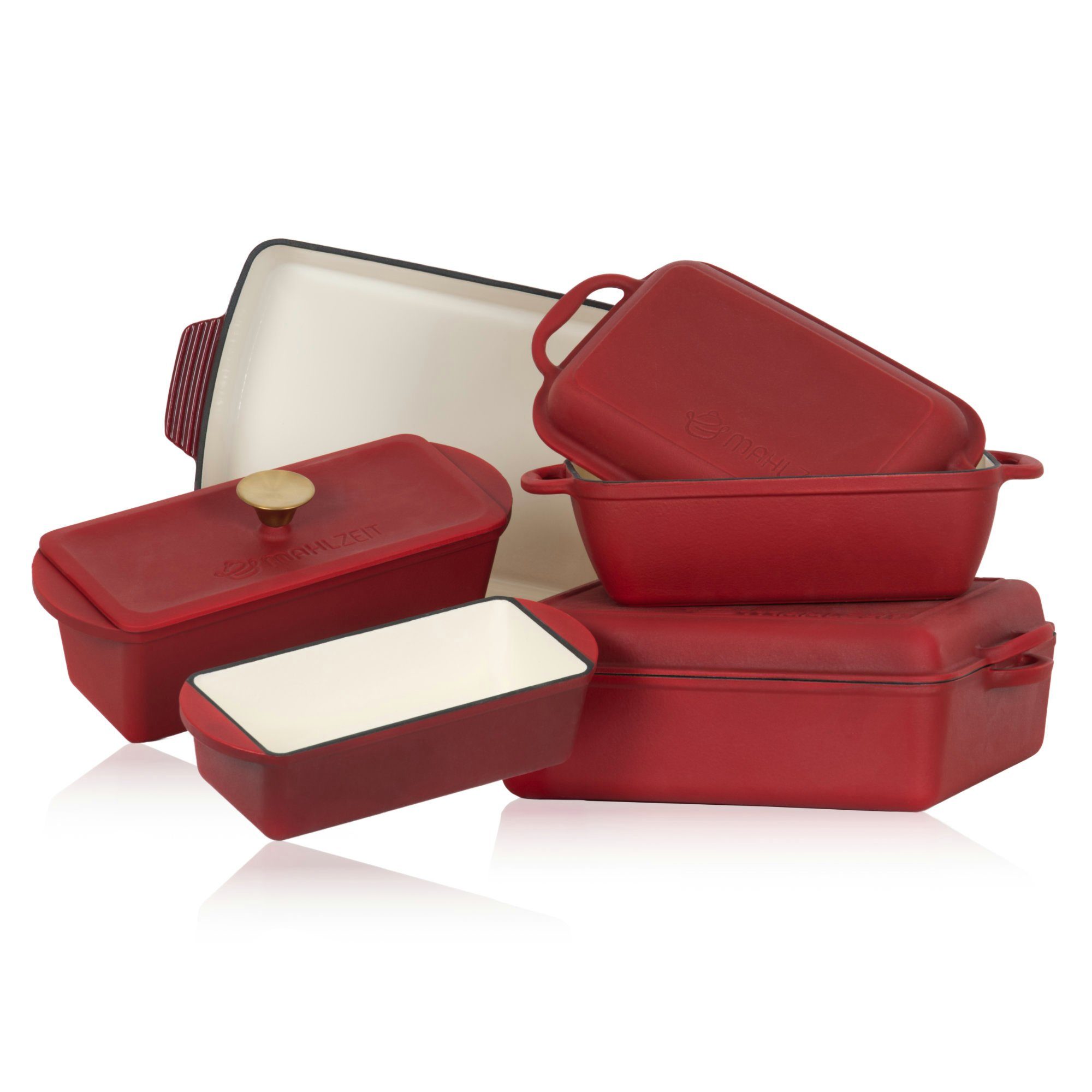 Bräter Bräterset 5-teilig, Dark Cherry, Gusseisen Bräter und Auflaufform